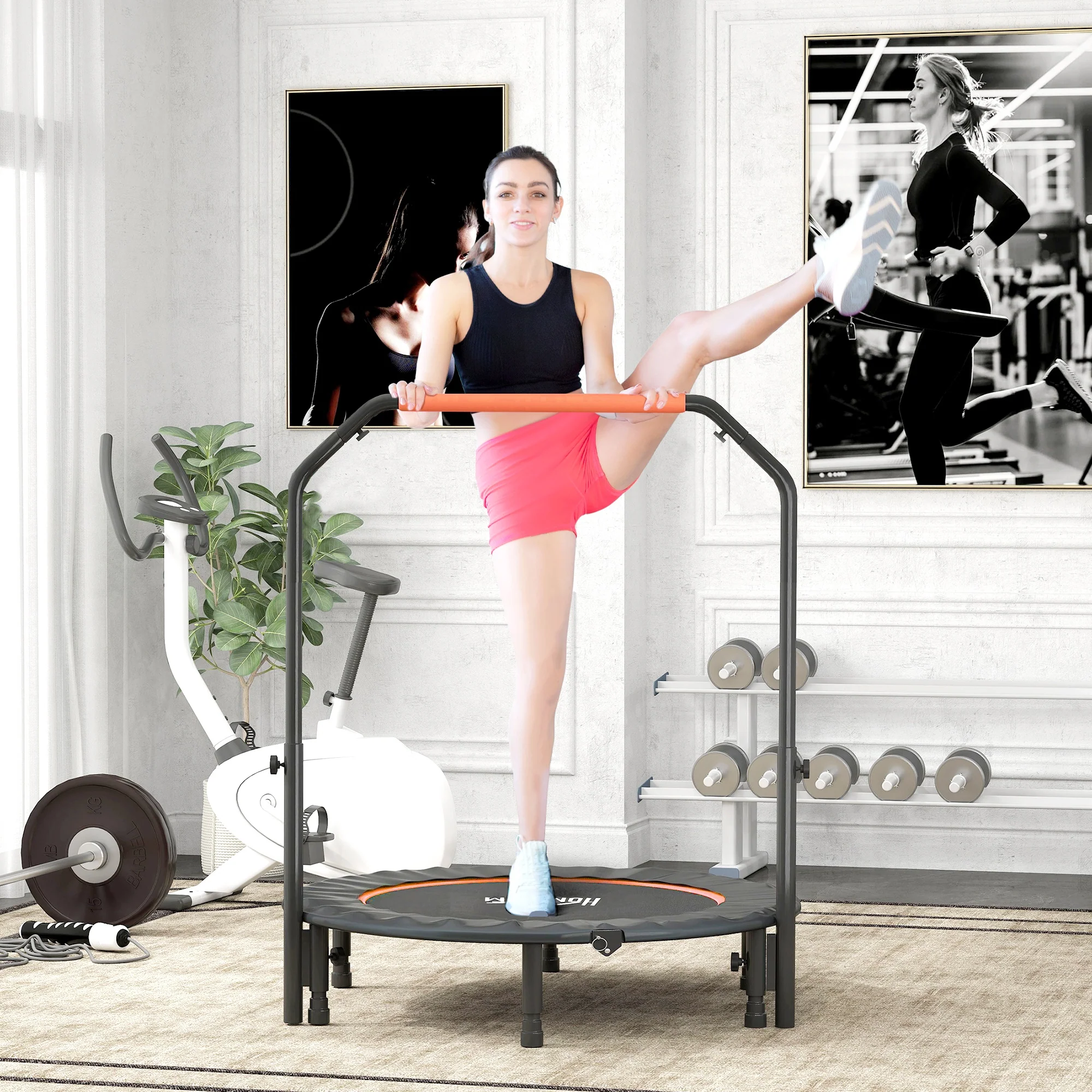 HOMCOM 40 Inch Foldable Mini Fitness Trampoline With Foam Handle - Image 2