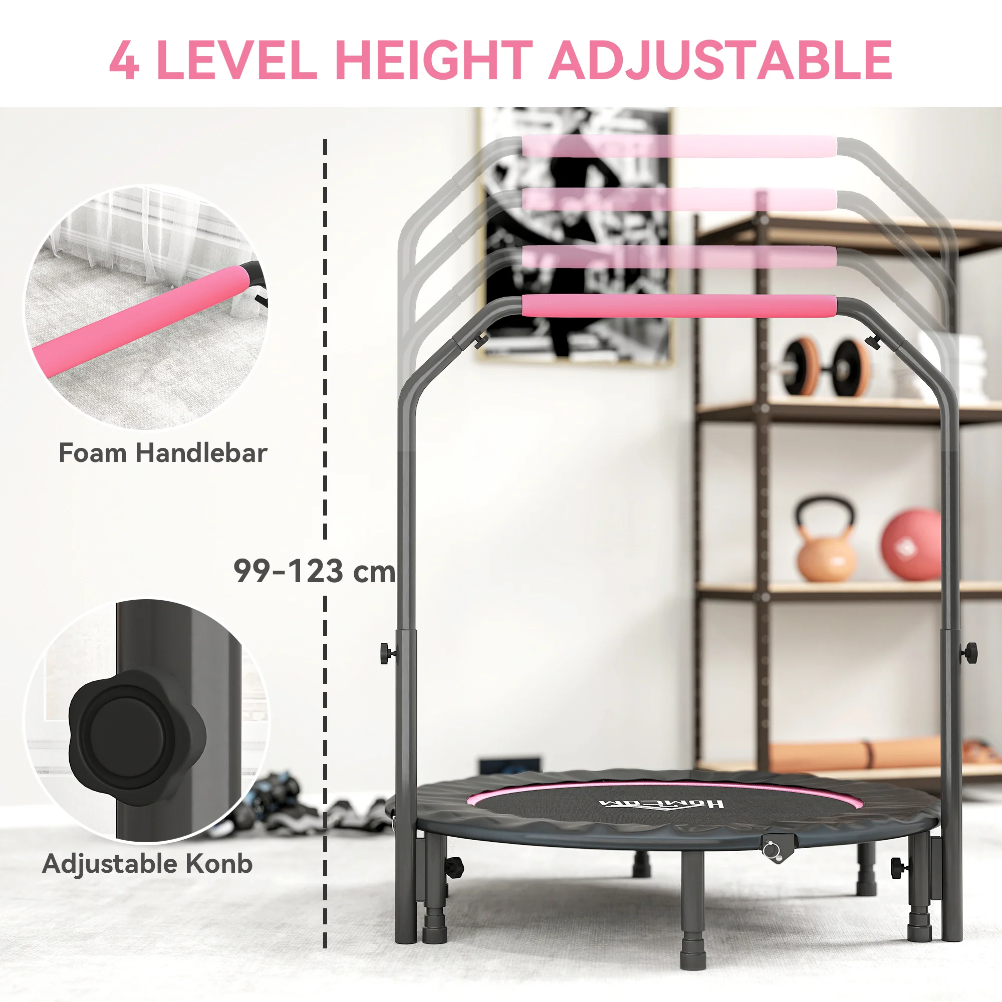 HOMCOM 40 Inch Foldable Mini Fitness Trampoline With Foam Handle - Image 21