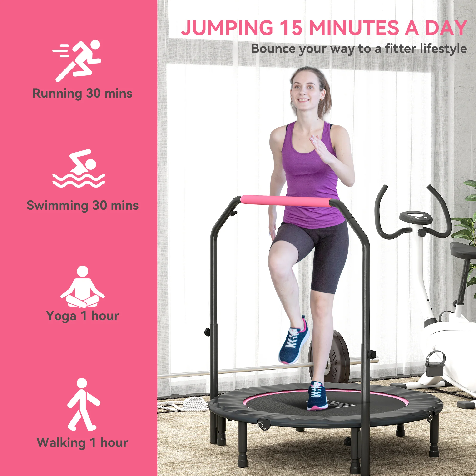 HOMCOM 40 Inch Foldable Mini Fitness Trampoline With Foam Handle - Image 25