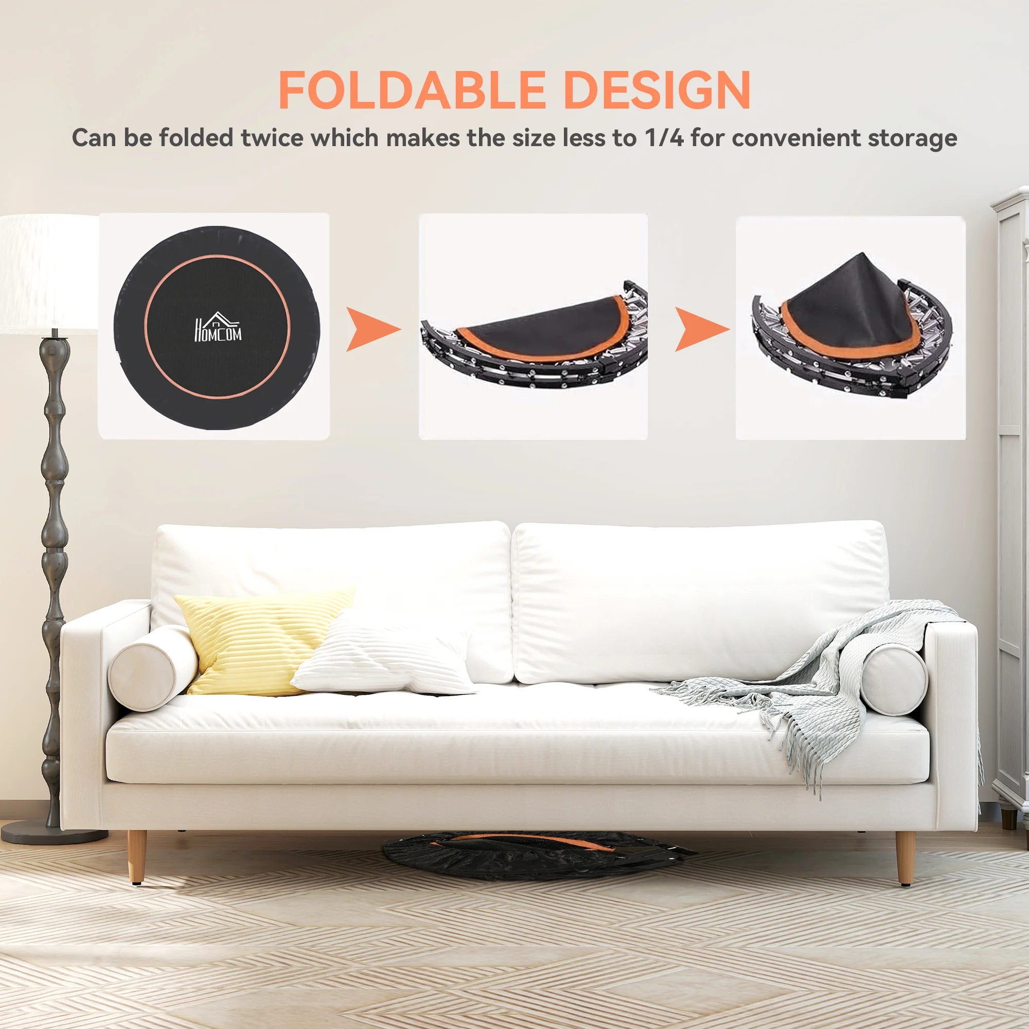 HOMCOM 40 Inch Foldable Mini Fitness Trampoline With Foam Handle - Image 4