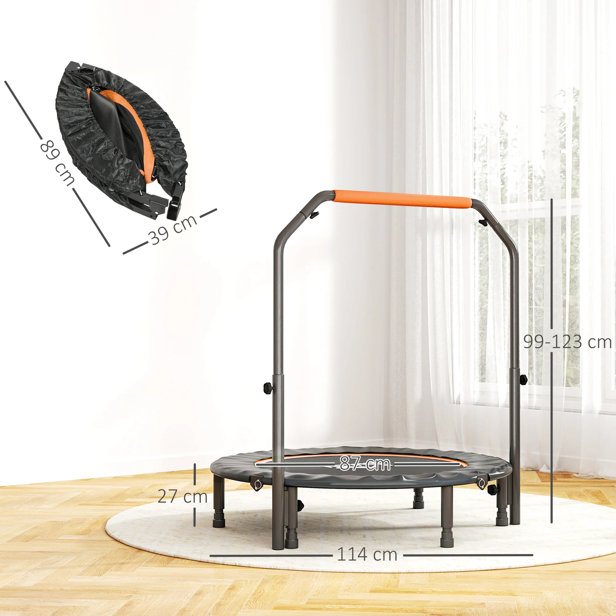 HOMCOM 40 Inch Foldable Mini Fitness Trampoline With Foam Handle - Image 5