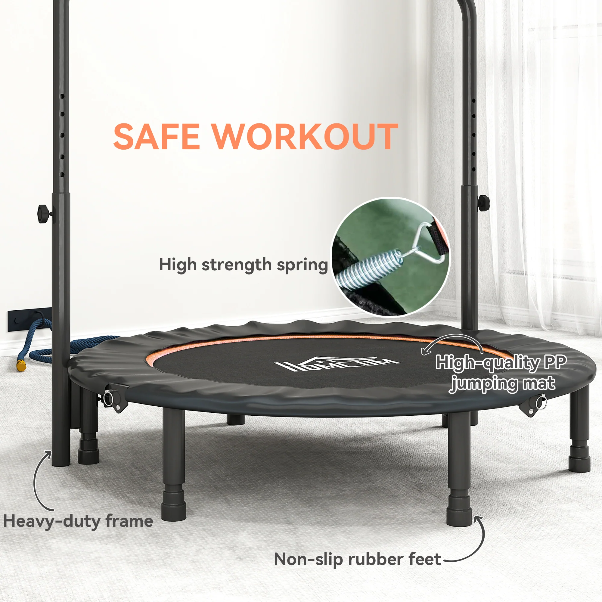 HOMCOM 40 Inch Foldable Mini Fitness Trampoline With Foam Handle - Image 6
