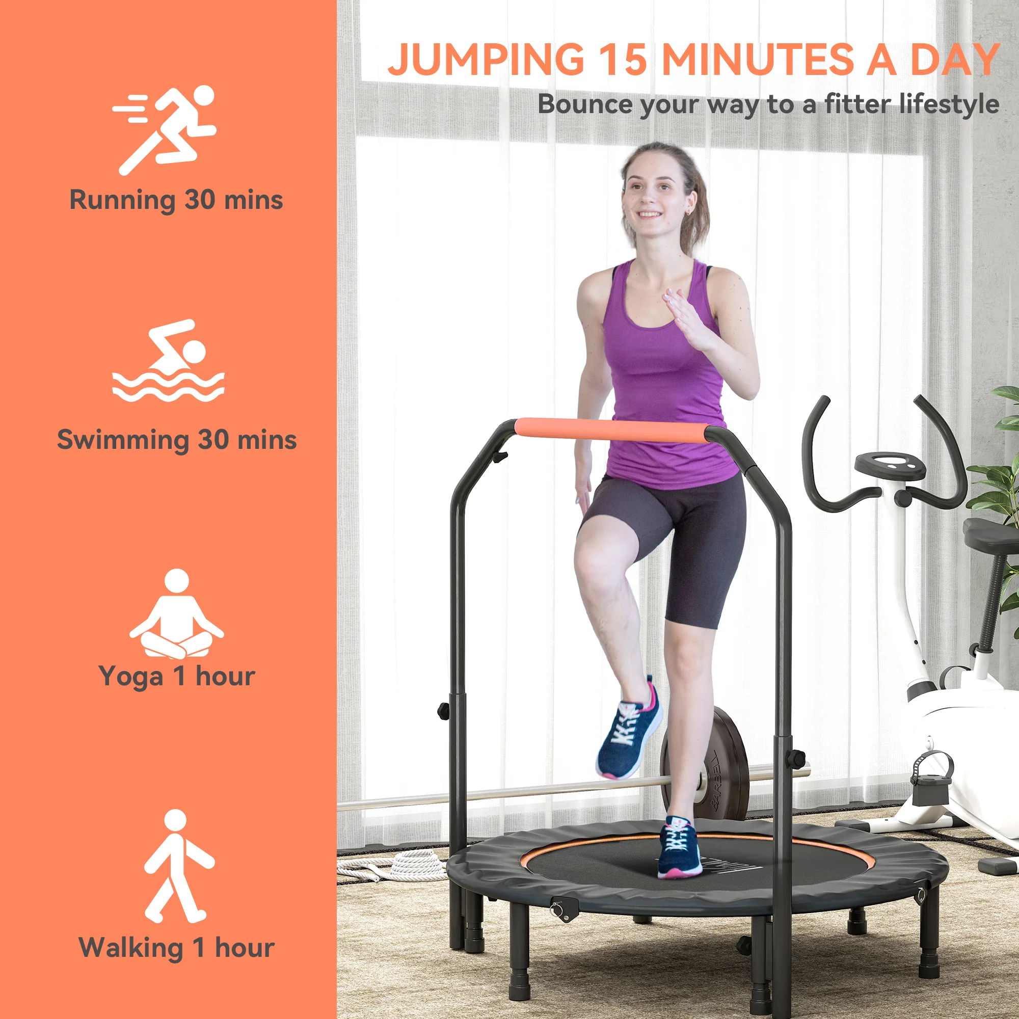HOMCOM 40 Inch Foldable Mini Fitness Trampoline With Foam Handle - Image 7