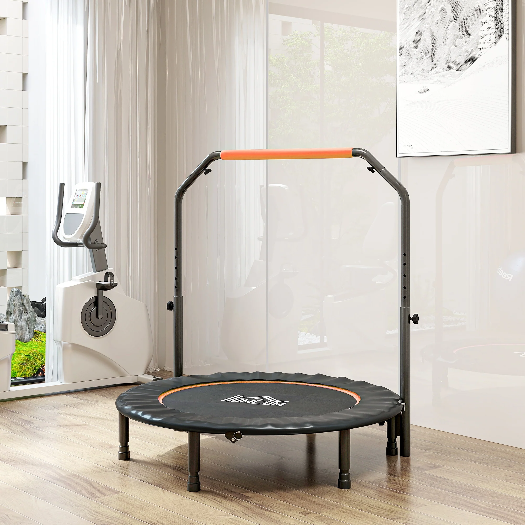 HOMCOM 40 Inch Foldable Mini Fitness Trampoline With Foam Handle - Image 8