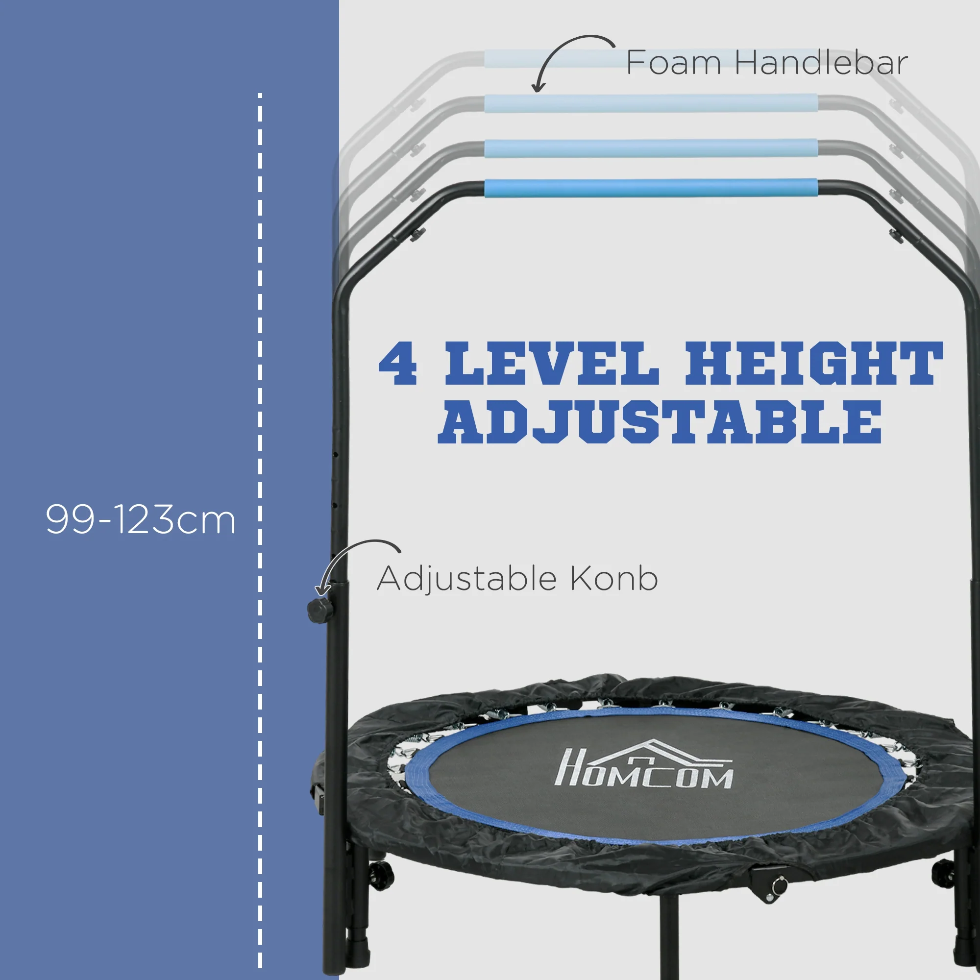 HOMCOM 40 Inch Foldable Mini Fitness Trampoline W/ Foam Handle, Blue - Image 3