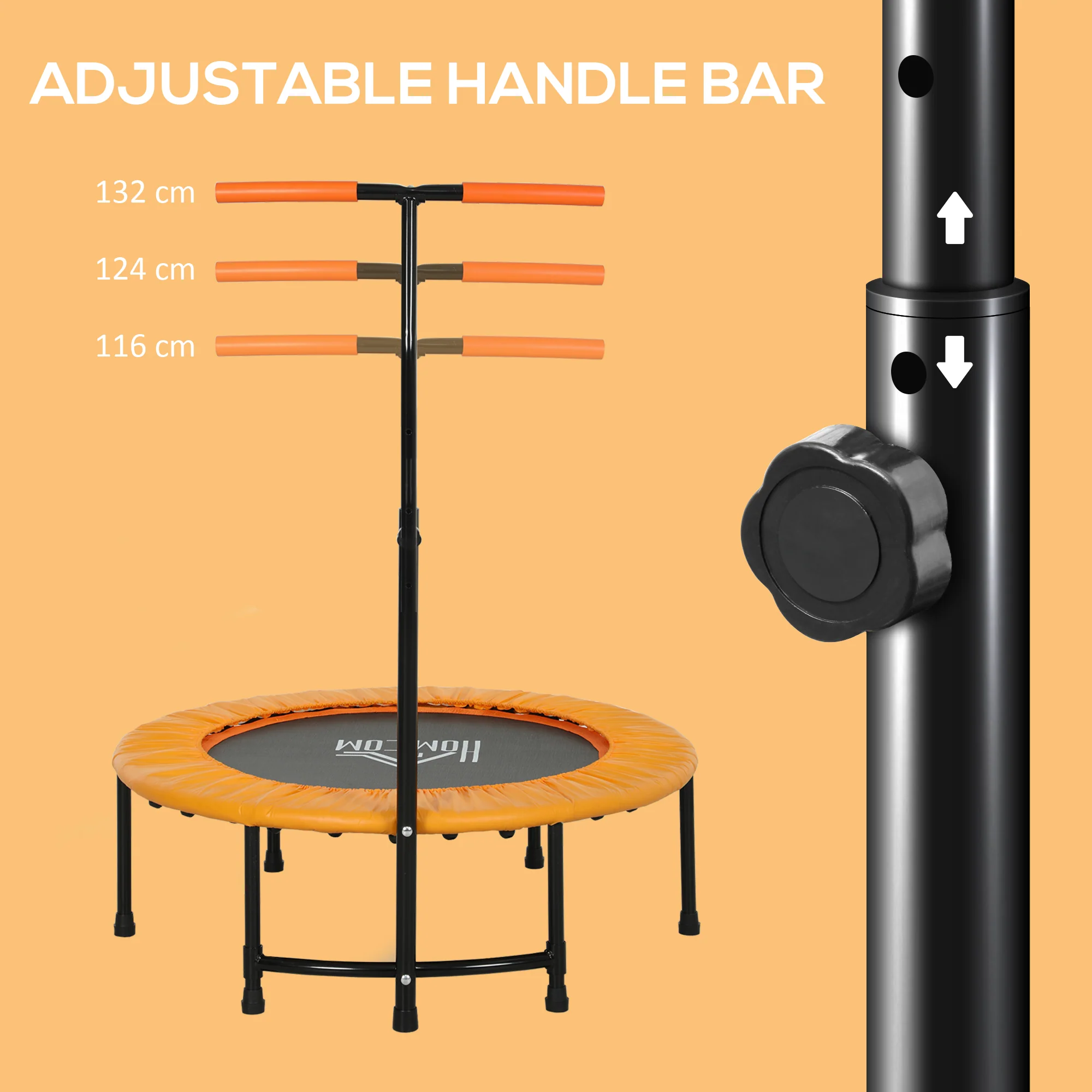 HOMCOM 40'' Mini Trampoline Adult Rebounder Jumper W/ Handle Fitness Orange - Image 3