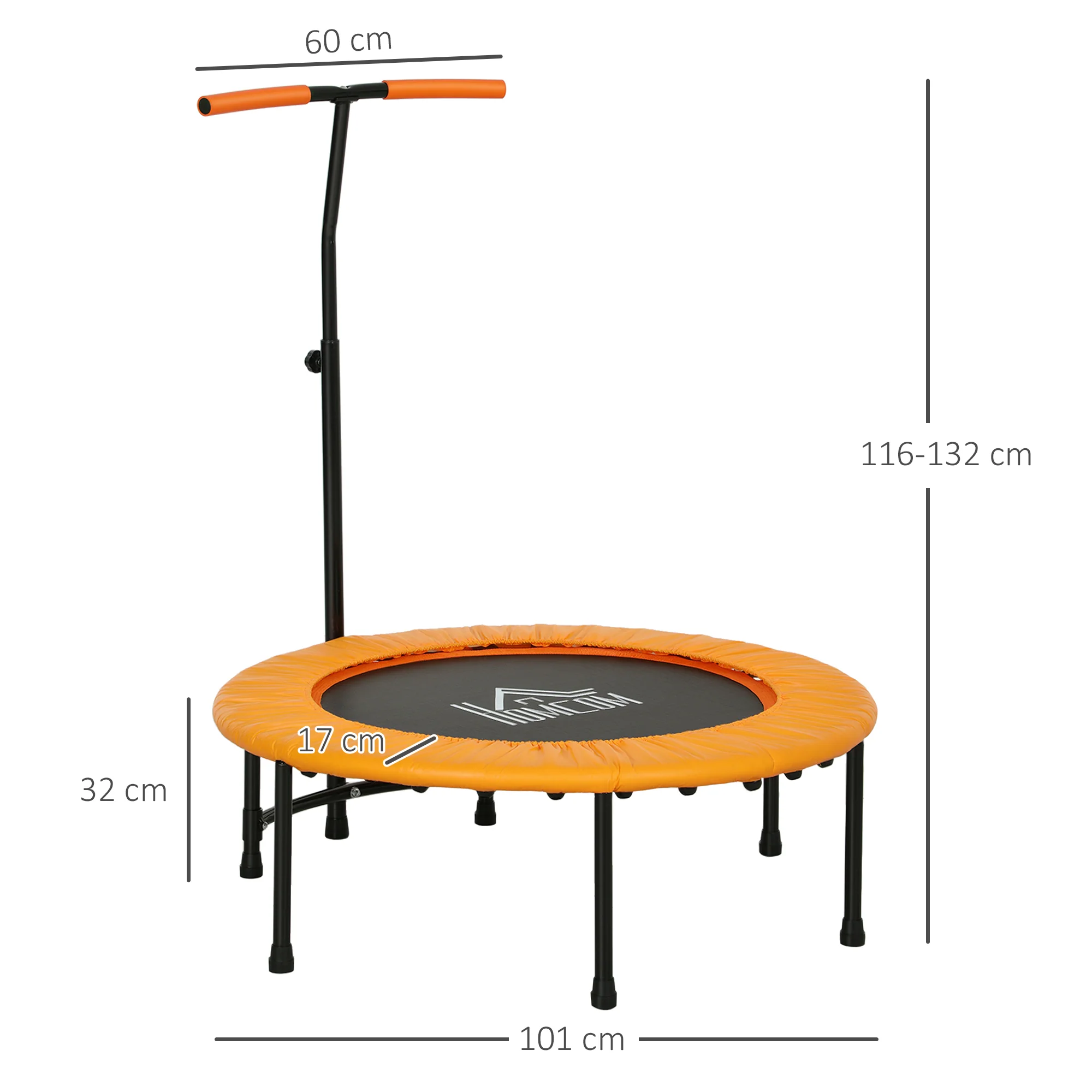 HOMCOM 40'' Mini Trampoline Adult Rebounder Jumper W/ Handle Fitness Orange - Image 5