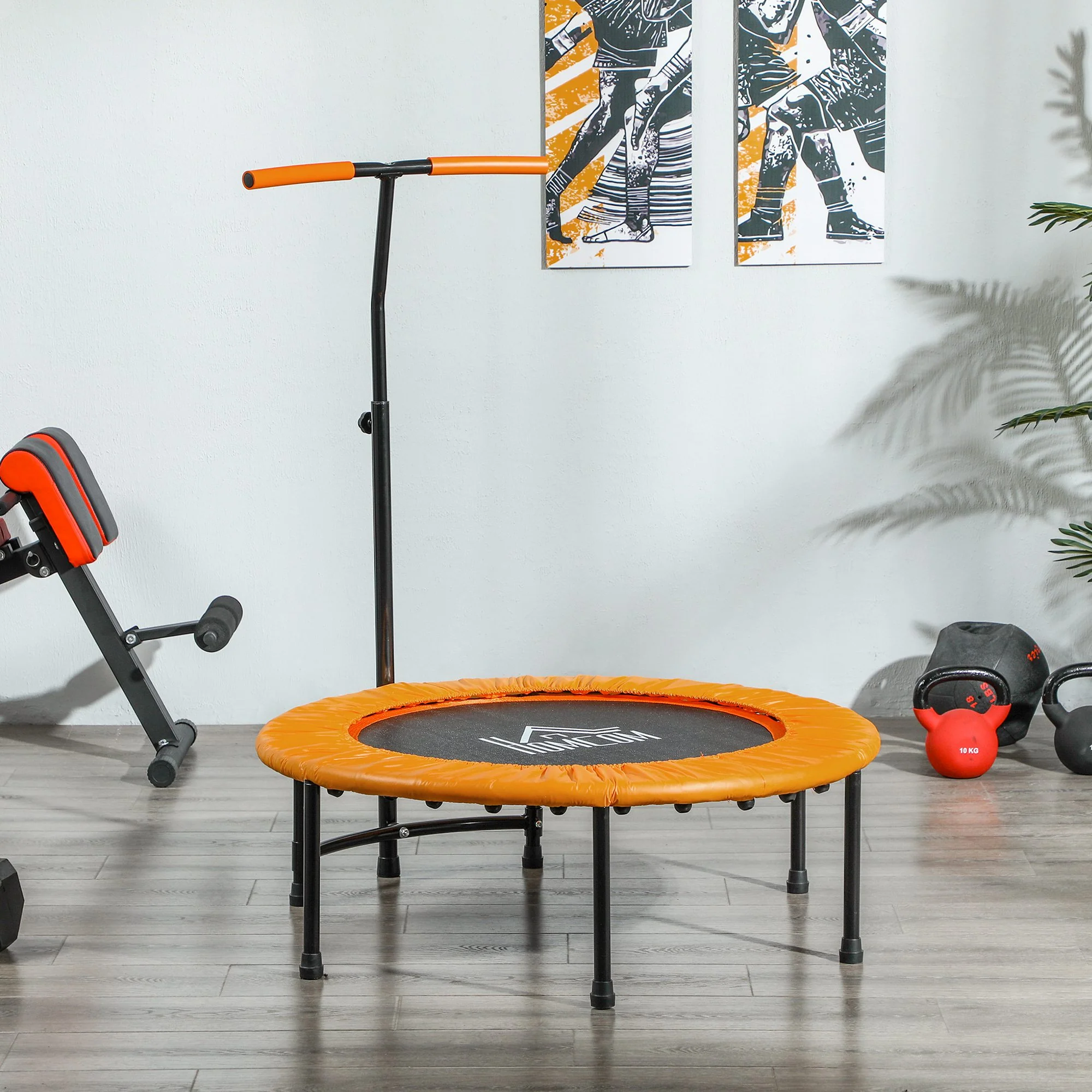 HOMCOM 40'' Mini Trampoline Adult Rebounder Jumper W/ Handle Fitness Orange - Image 7