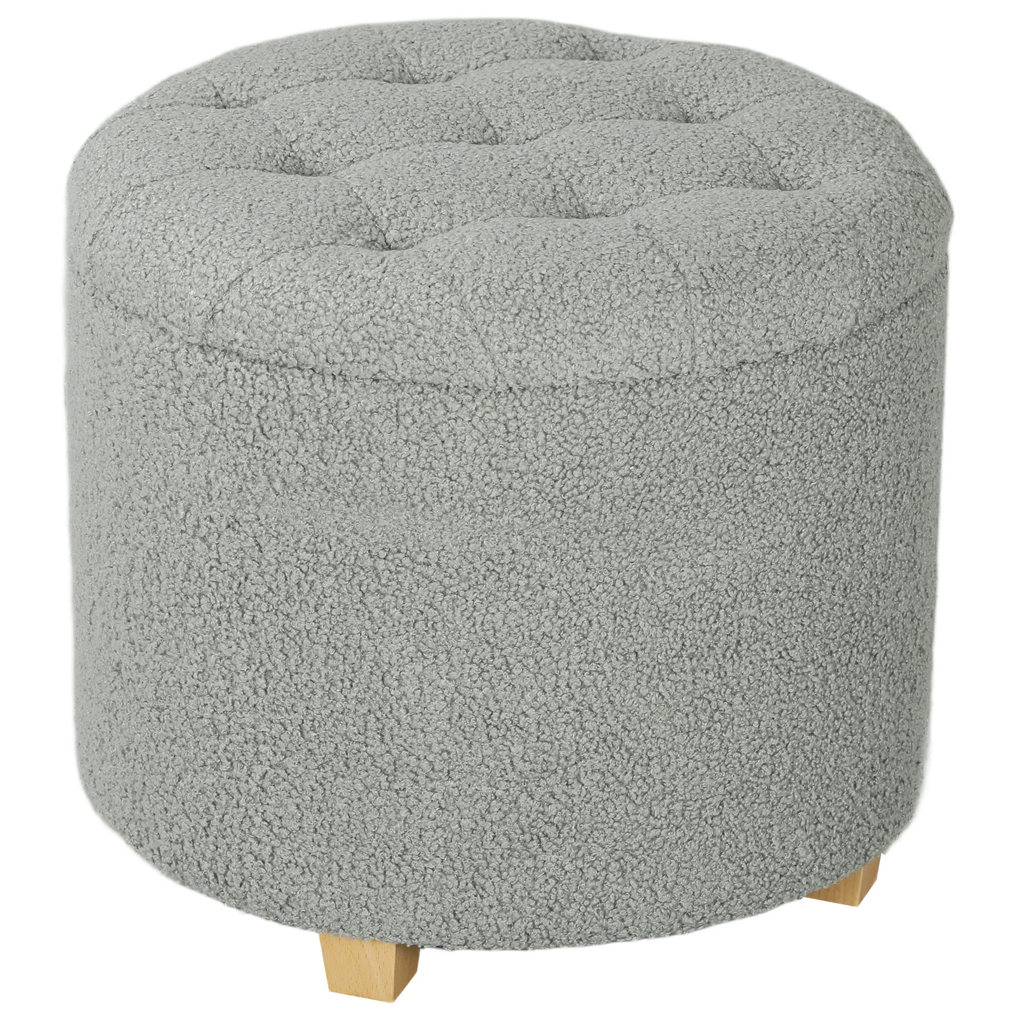 HOMCOM 45cm Round Ottoman With Storage, Lid, Cashmere Footstool - Image 10