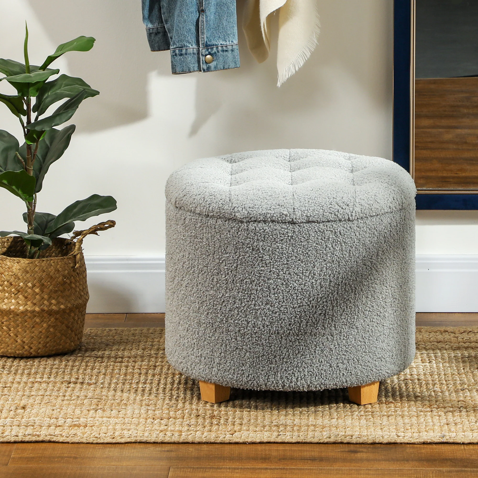 HOMCOM 45cm Round Ottoman With Storage, Lid, Cashmere Footstool - Image 11