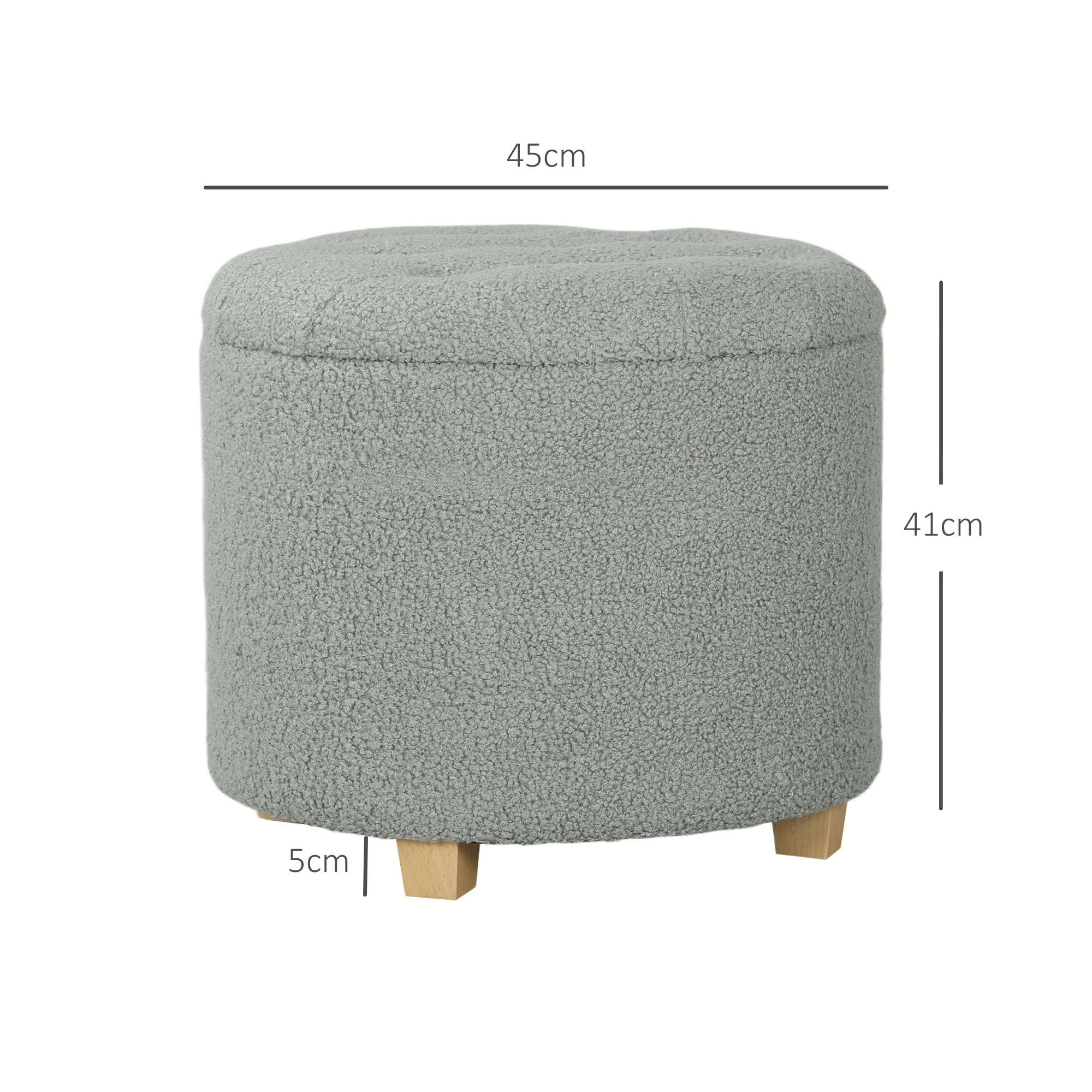 HOMCOM 45cm Round Ottoman With Storage, Lid, Cashmere Footstool - Image 14