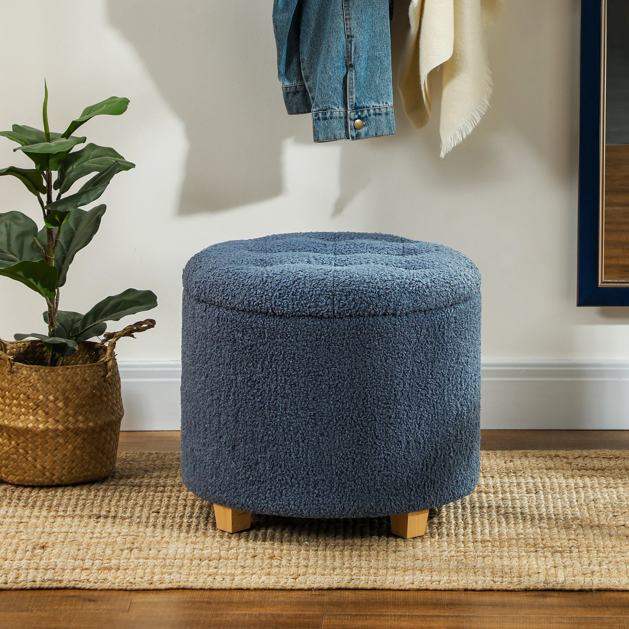 HOMCOM 45cm Round Ottoman With Storage, Lid, Cashmere Footstool - Image 2