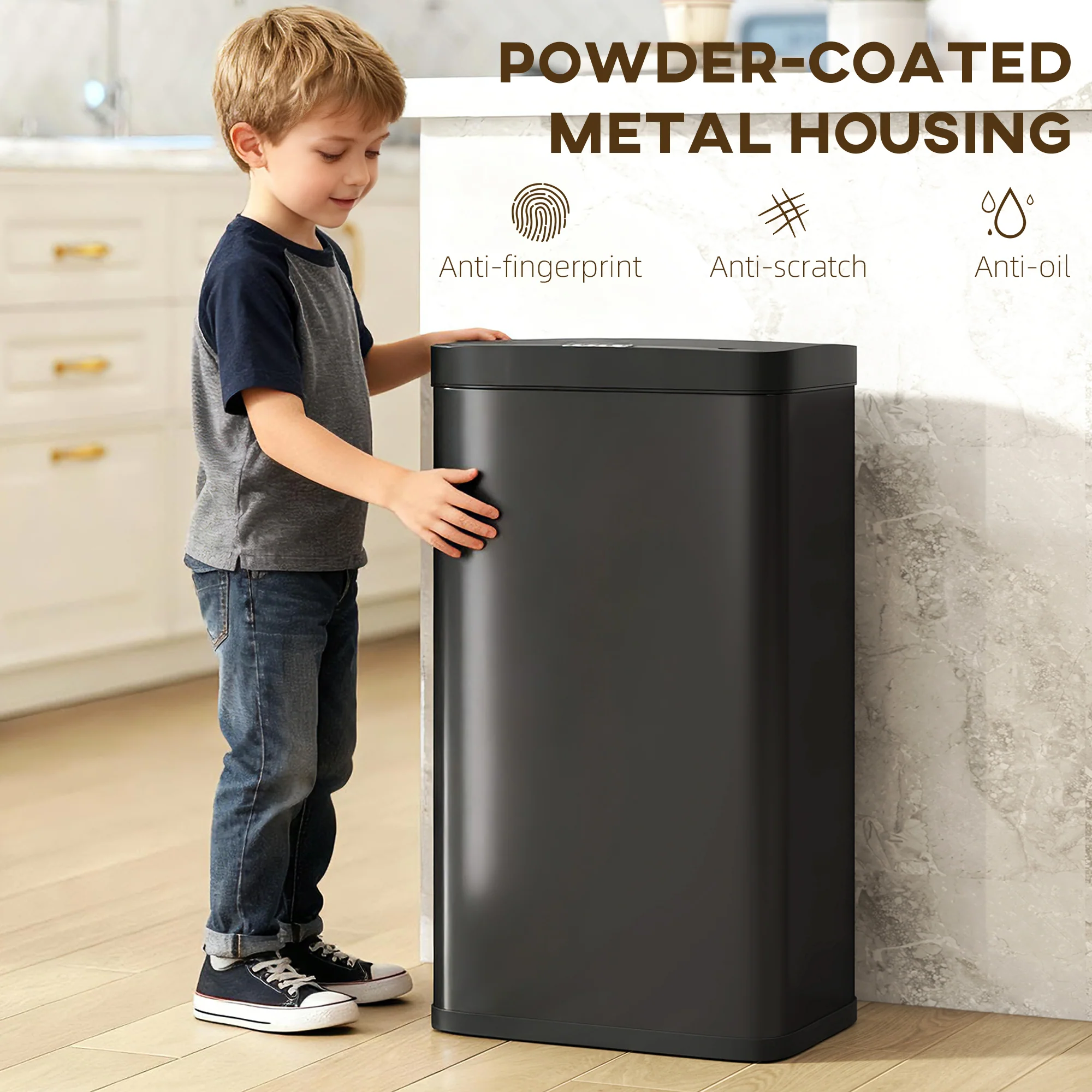HOMCOM 45L Sensor Bin, Metal Kitchen Bin with Automatic Close, Black - Image 6