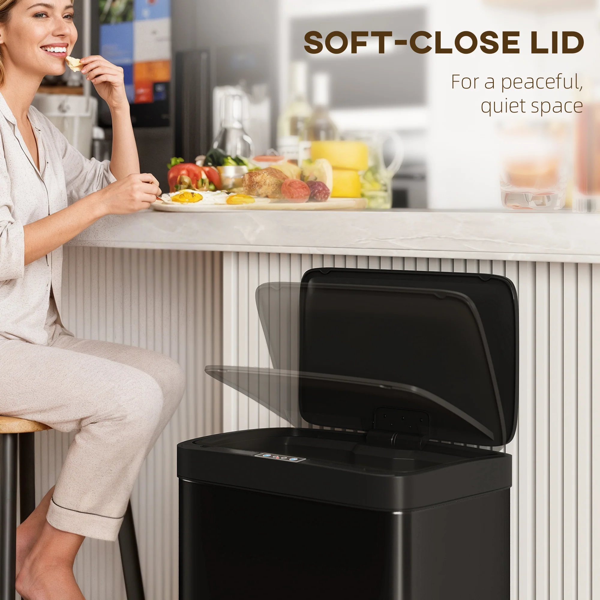 HOMCOM 45L Sensor Bin, Metal Kitchen Bin with Automatic Close, Black - Image 7