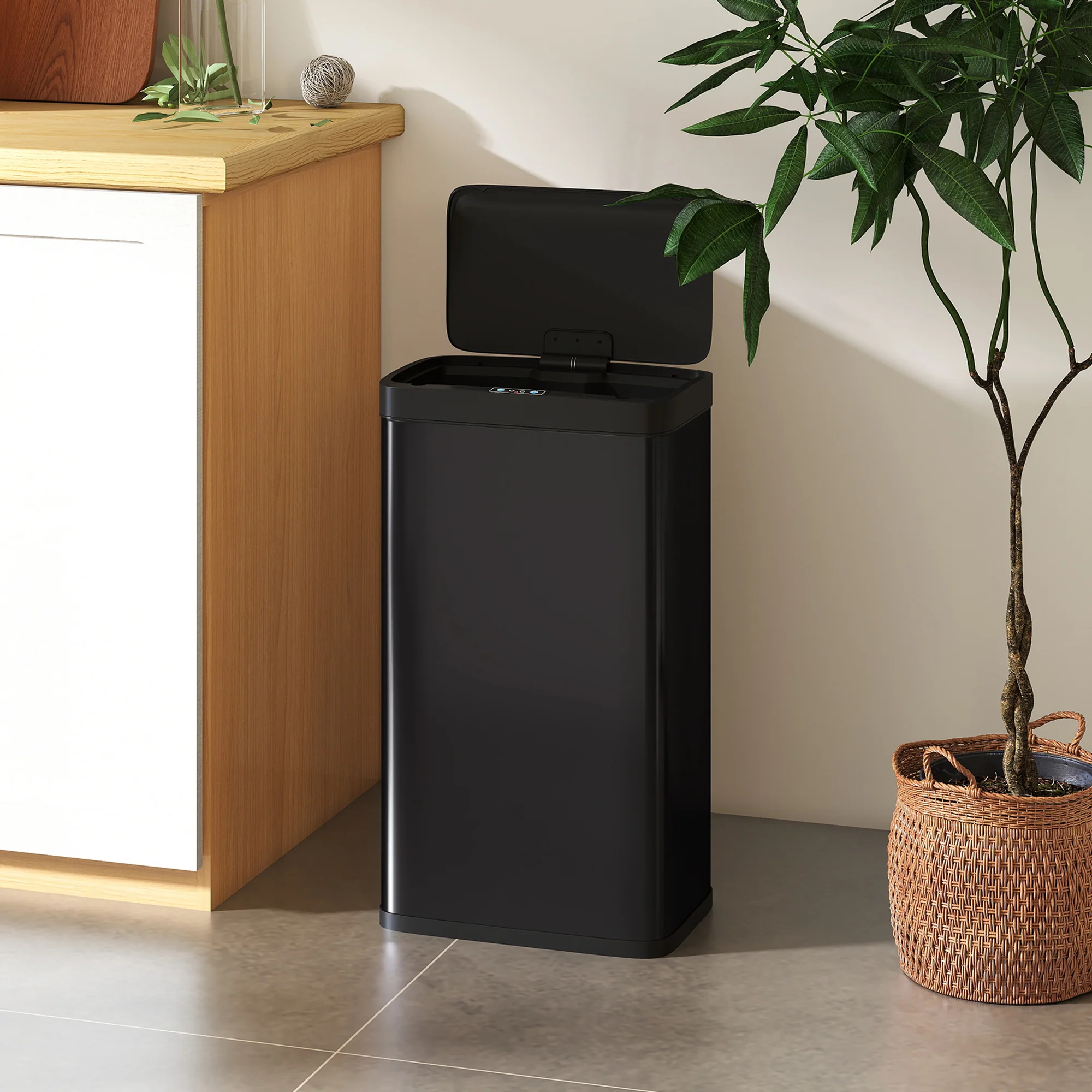 HOMCOM 45L Sensor Bin, Metal Kitchen Bin with Automatic Close, Black - Image 9