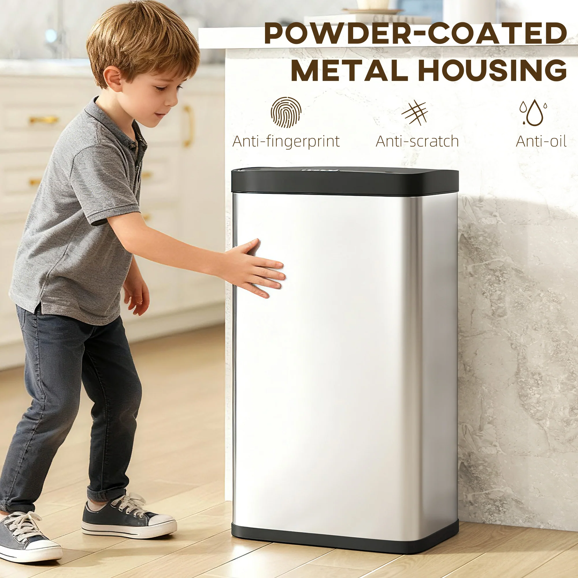 HOMCOM 45L Sensor Bin, Stainless Steel Kitchen Bin with Automatic Close - Image 6
