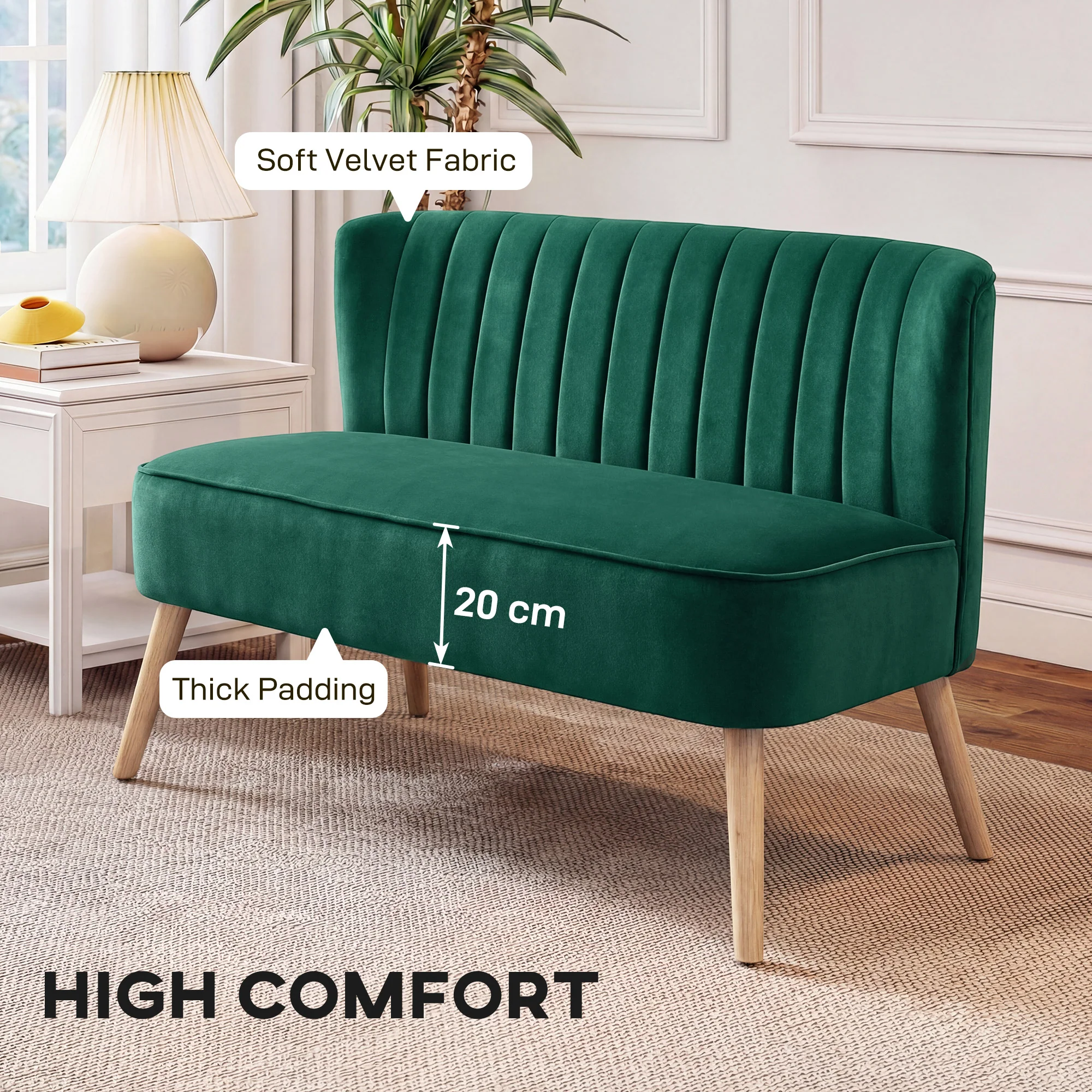 HOMCOM 46" Loveseat Sofa 2 Seater Sofa with Padded Seat, Dark Green - Image 4