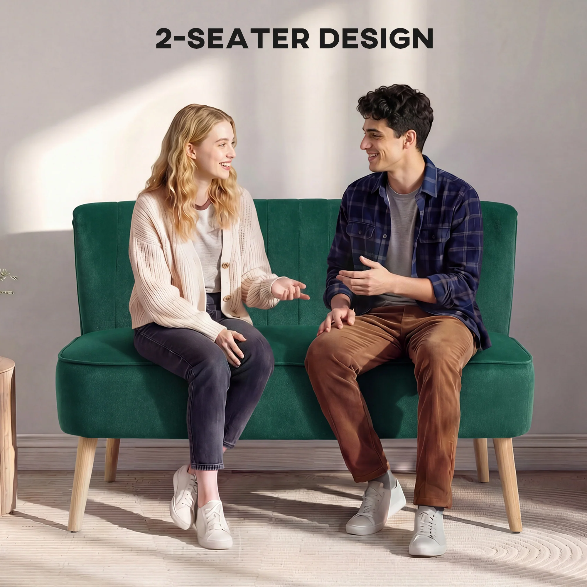 HOMCOM 46" Loveseat Sofa 2 Seater Sofa with Padded Seat, Dark Green - Image 6