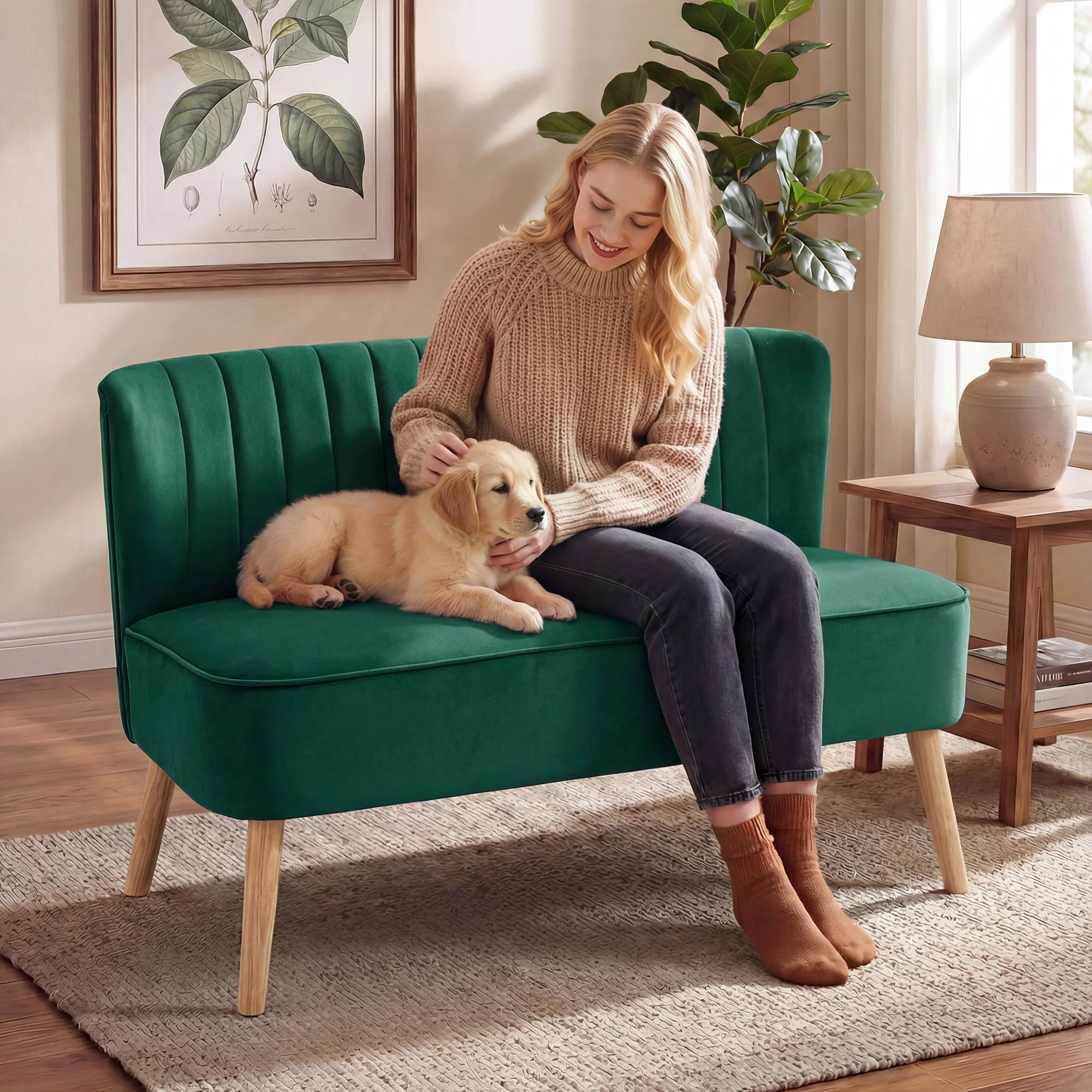 HOMCOM 46" Loveseat Sofa 2 Seater Sofa with Padded Seat, Dark Green - Image 8