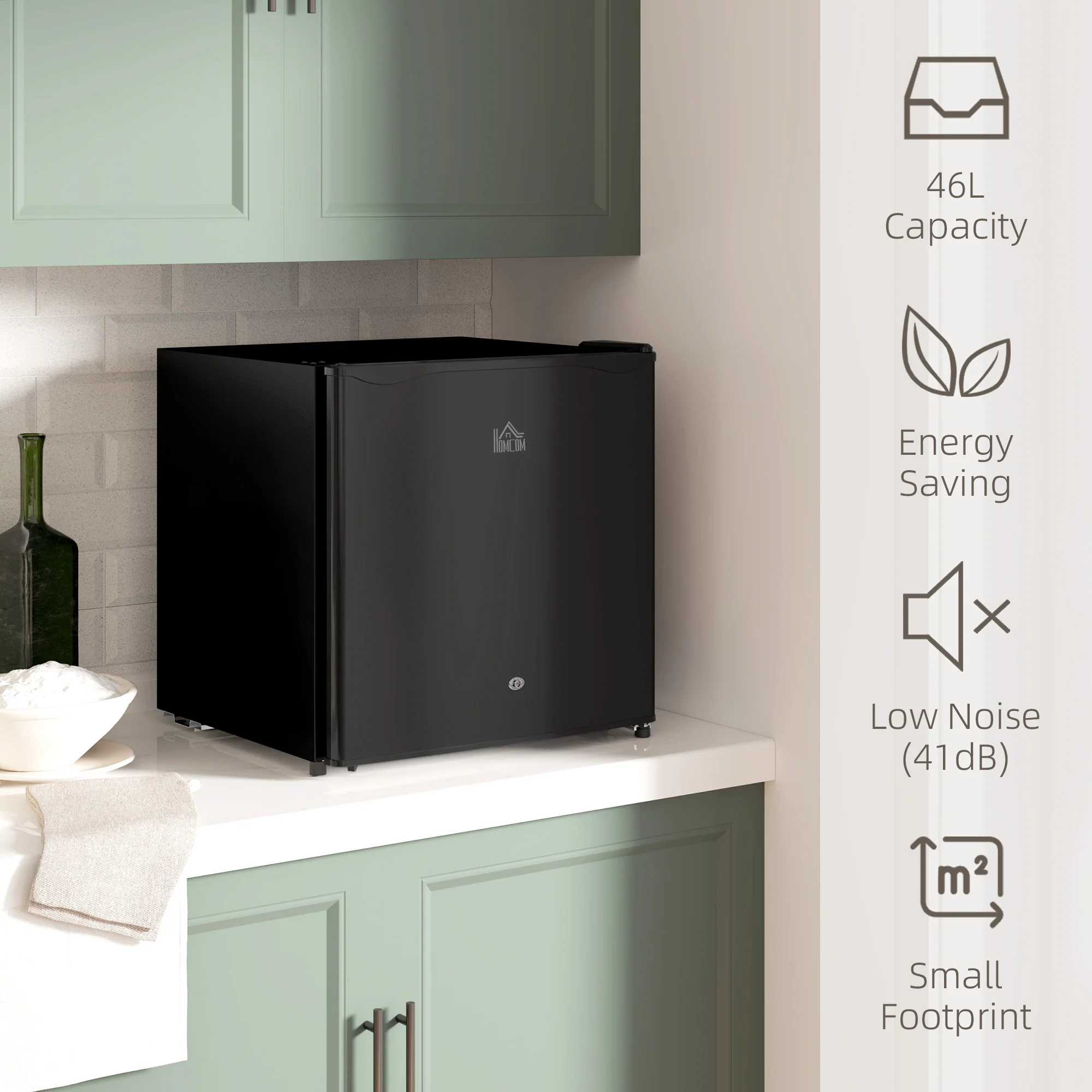 HOMCOM 46L Counter Top Fridge Mini Fridge With Lock Chiller Box - Image 3