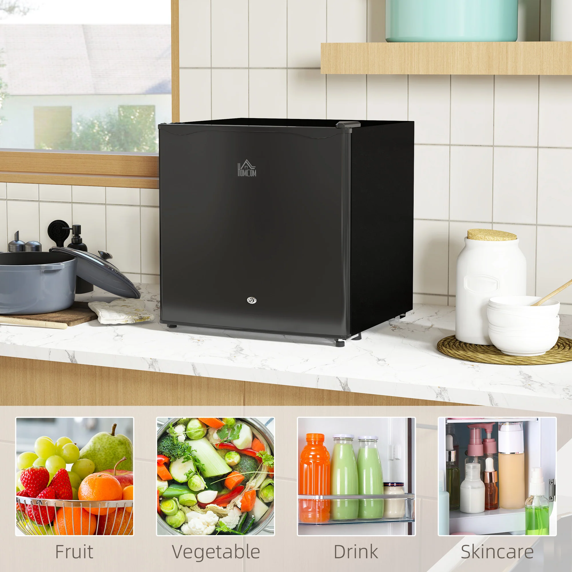 HOMCOM 46L Counter Top Fridge Mini Fridge With Lock Chiller Box - Image 7