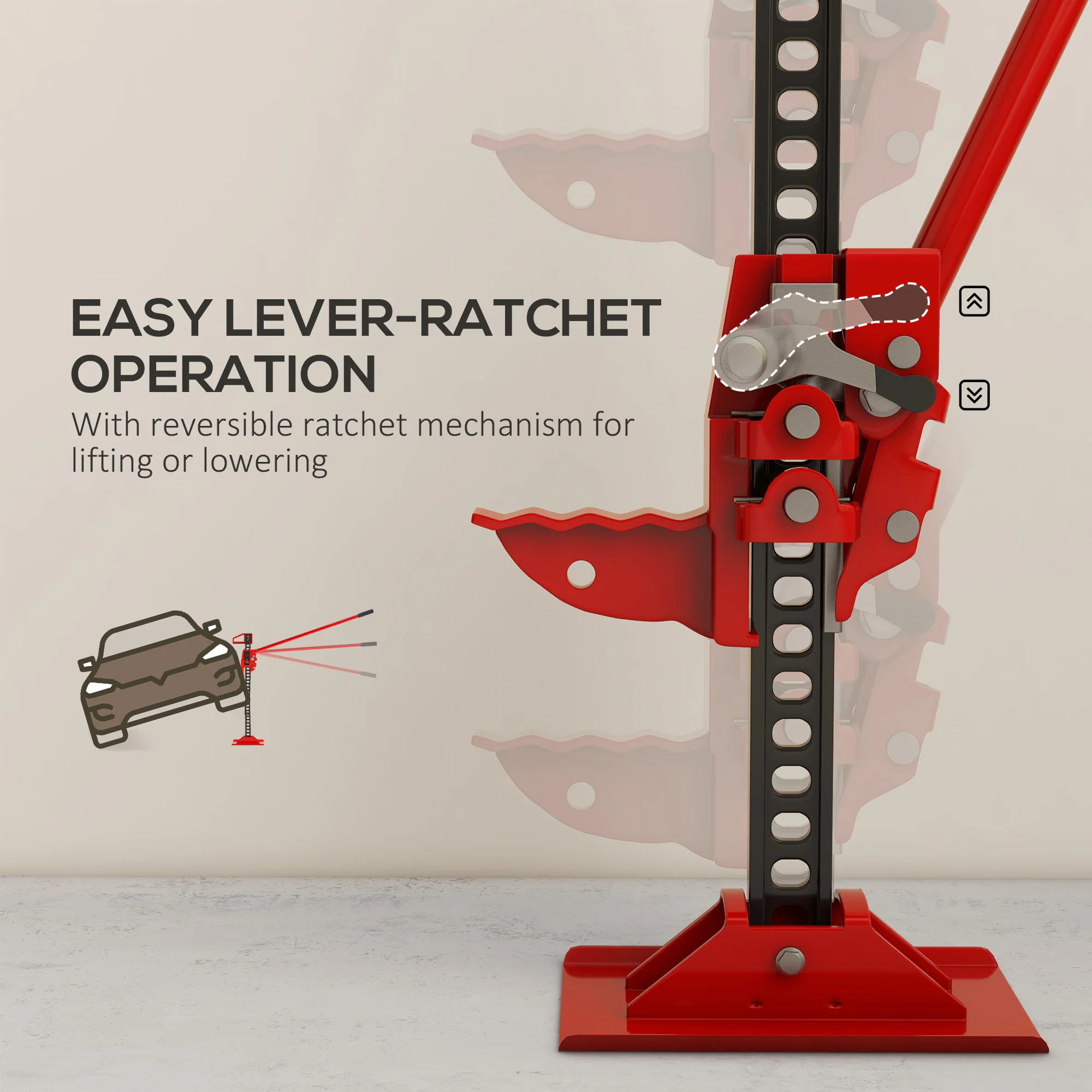 HOMCOM 48 Inch 3 Tonne High Lift Farm Jack For 4x4 Tractors Trucks, Red - Image 6