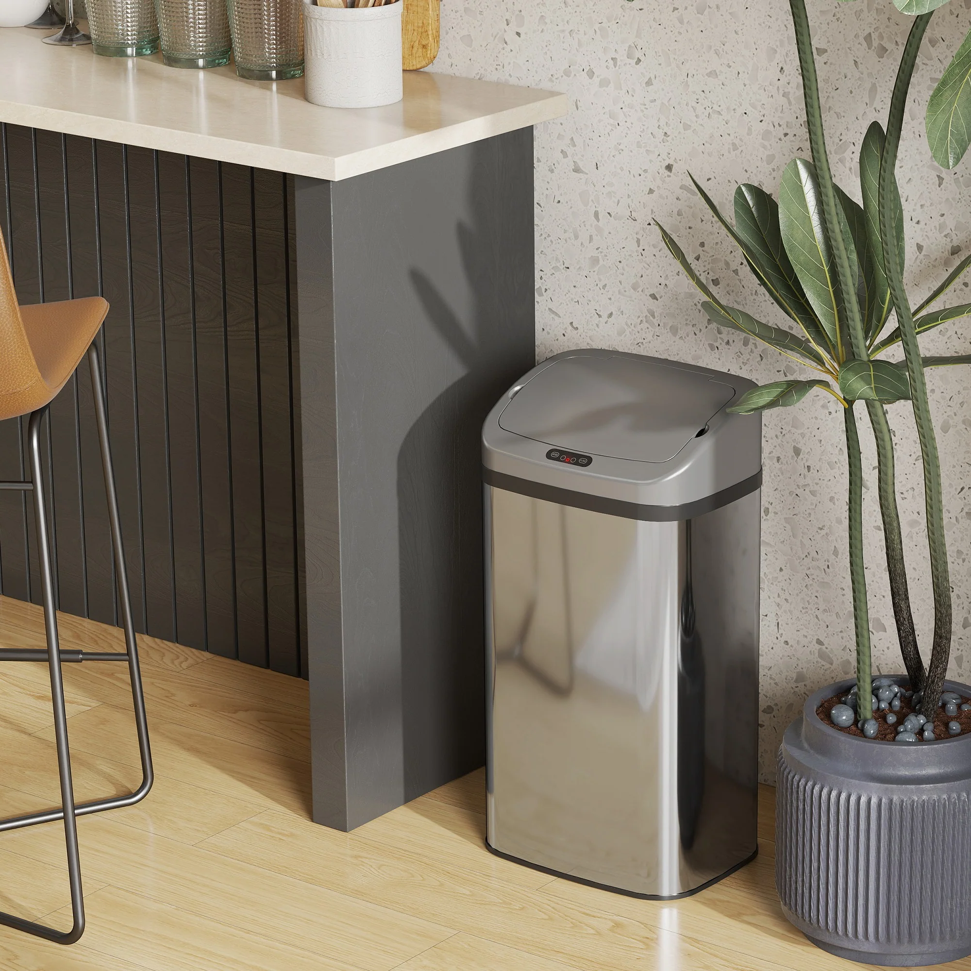 HOMCOM 48L Sensor Bin, Stainless Steel Kitchen Bin With Automatic Close - Image 9