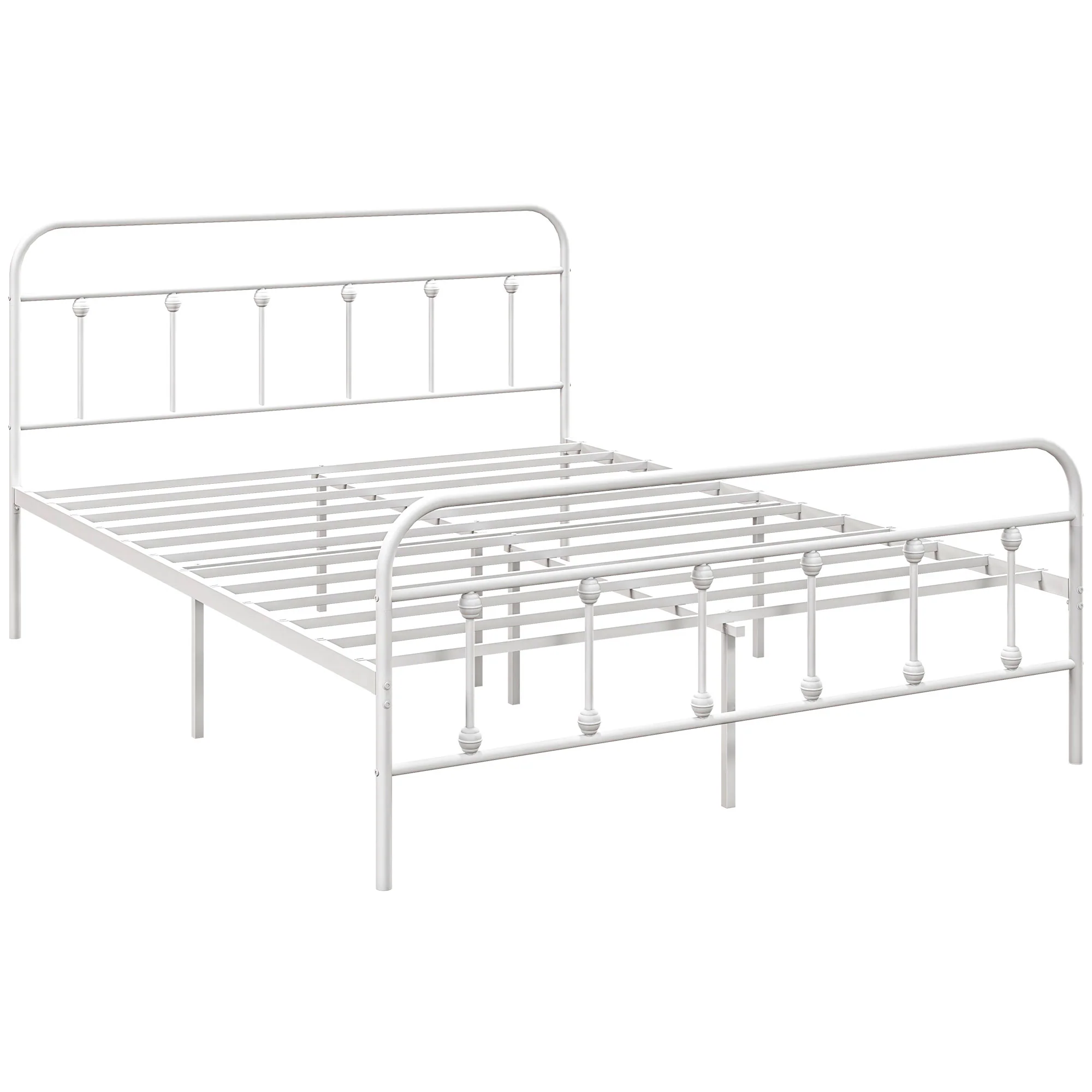 HOMCOM 4ft Metal Double Platform Bed Frame W/ Underbed Storage Headboard White/Black