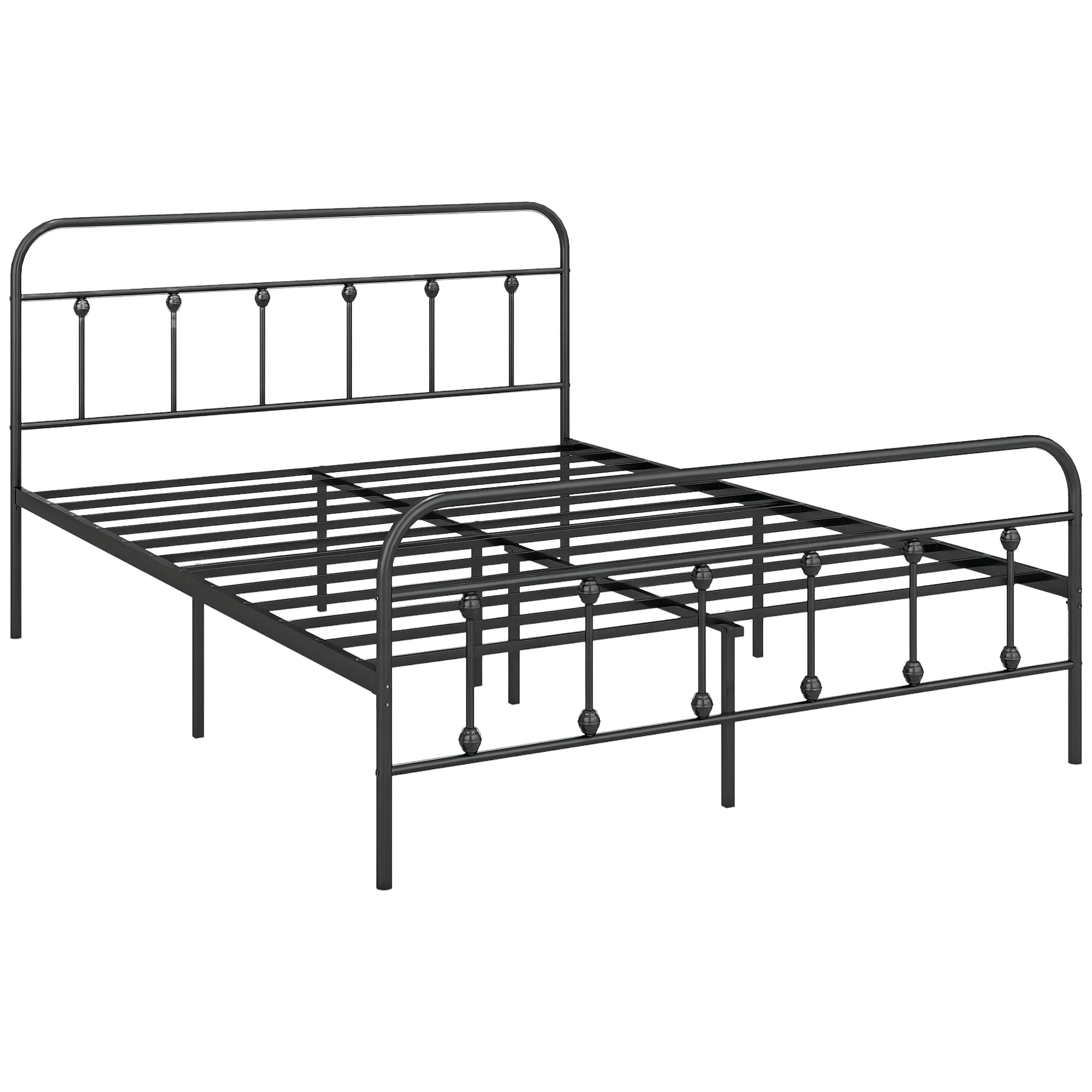 HOMCOM 4ft Metal Double Platform Bed Frame W/ Underbed Storage Headboard White/Black - Image 10