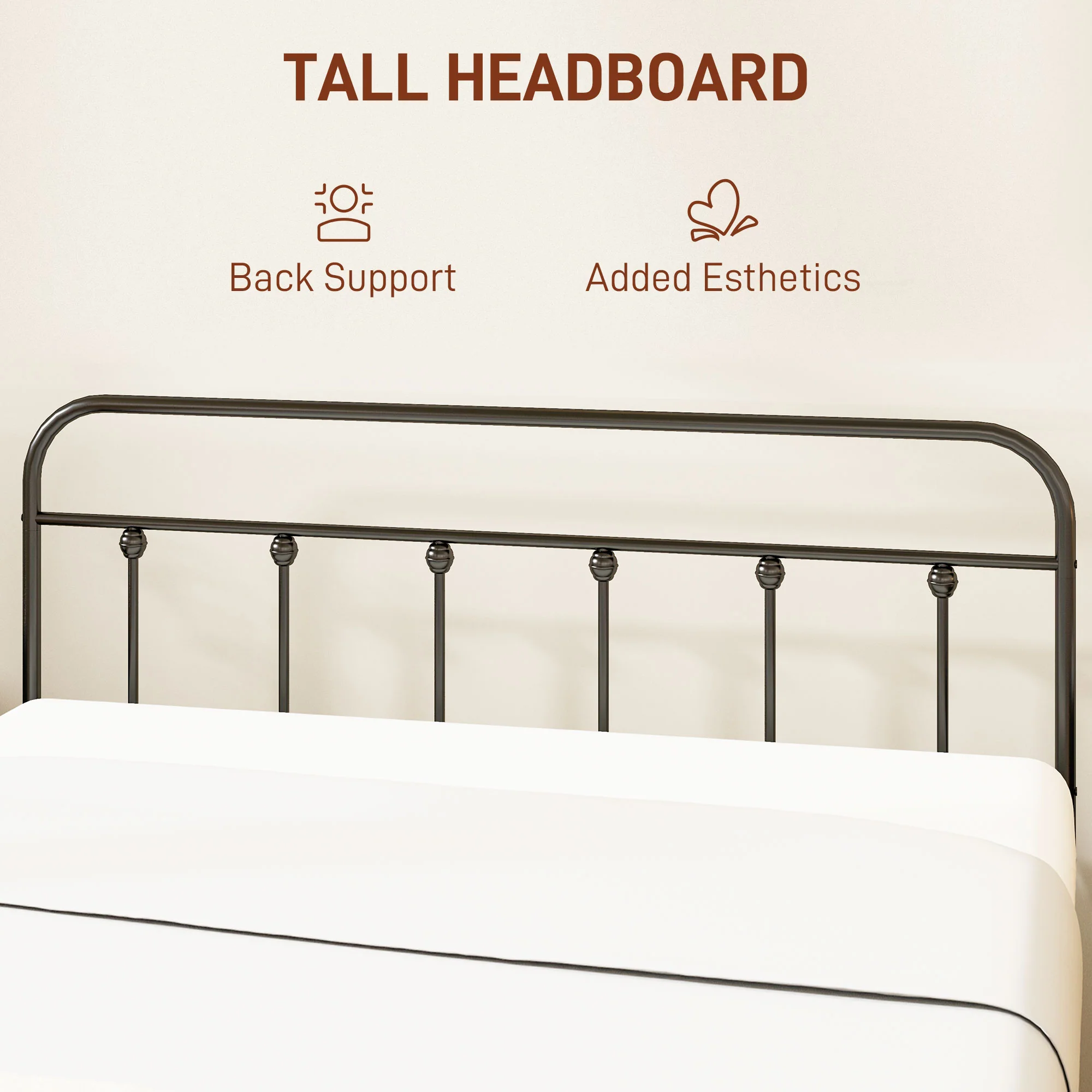 HOMCOM 4ft Metal Double Platform Bed Frame W/ Underbed Storage Headboard White/Black - Image 12