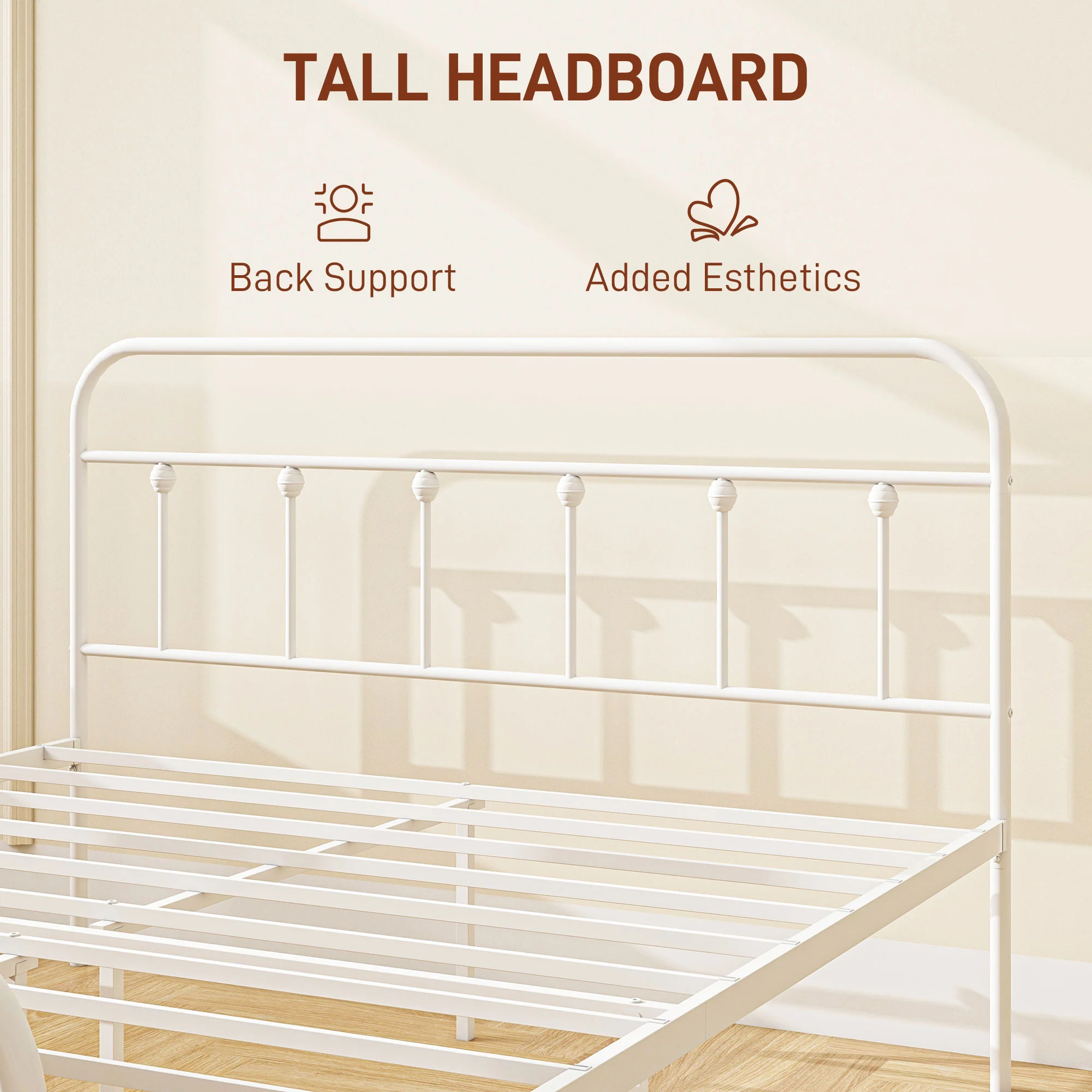 HOMCOM 4ft Metal Double Platform Bed Frame W/ Underbed Storage Headboard White/Black - Image 3