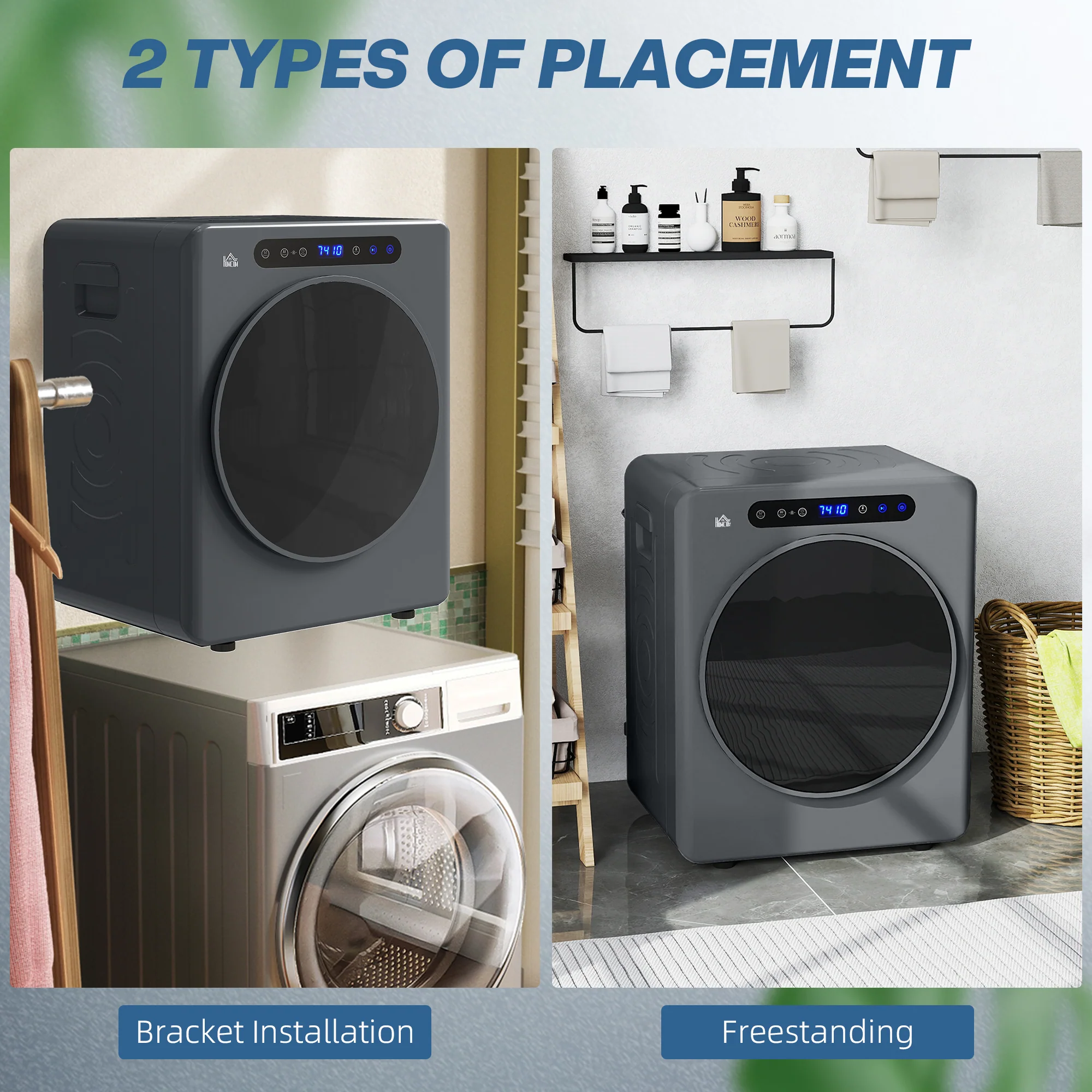 HOMCOM 4kg Portable Vented Tumble Dryer Machine With Timer, 6 Heat Settings - Image 16
