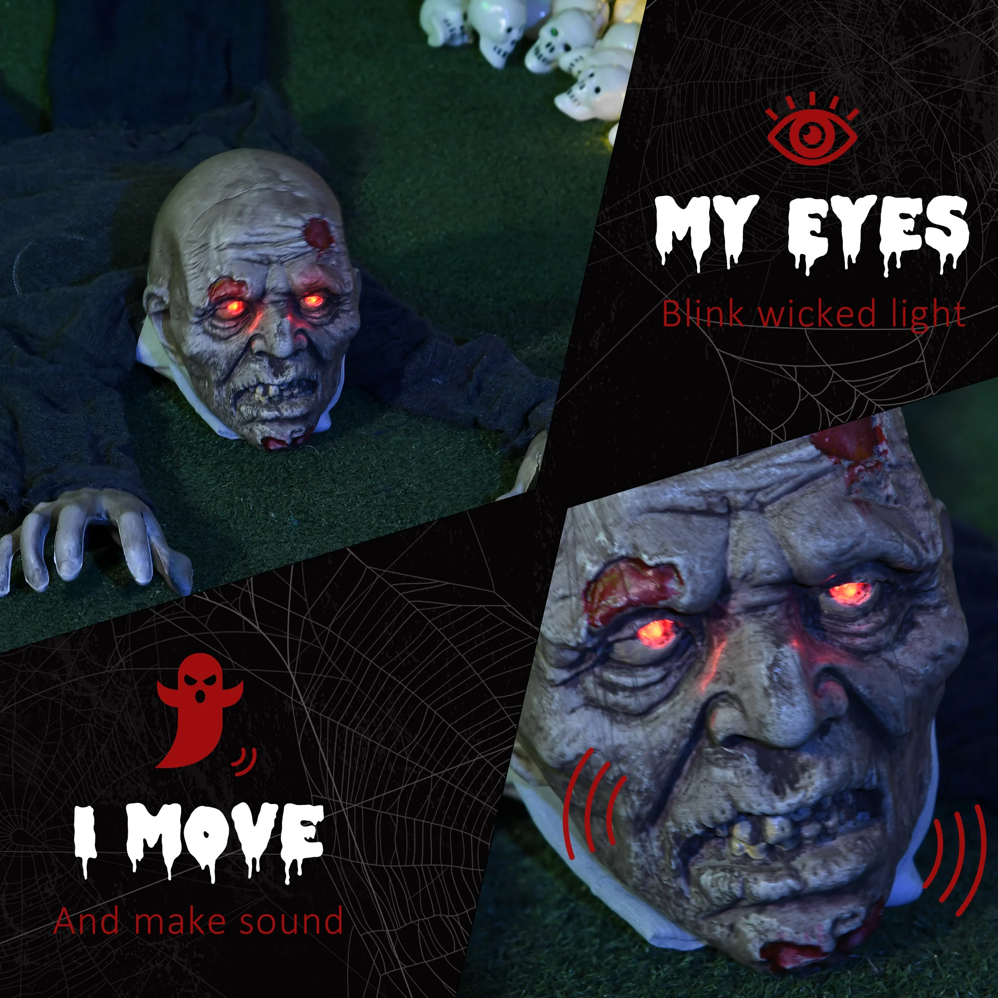 HOMCOM 5.2ft Halloween Outdoor Decoration Crawling Zombie, Sound Activated - Image 5