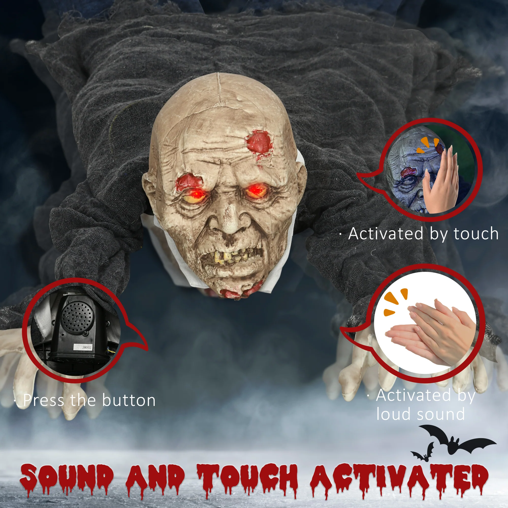 HOMCOM 5.2ft Halloween Outdoor Decoration Crawling Zombie, Sound Activated - Image 6