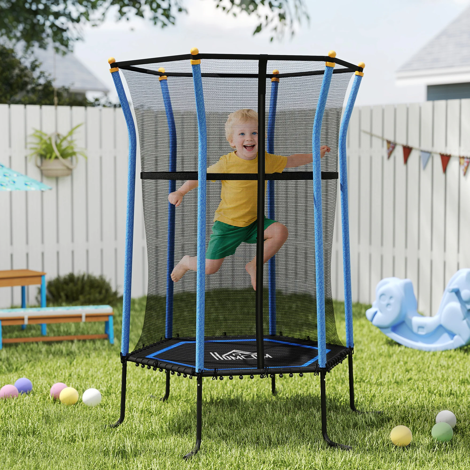 HOMCOM 5.4FT Kids Trampoline With Enclosure Indoor Outdoor, Pink - Image 10