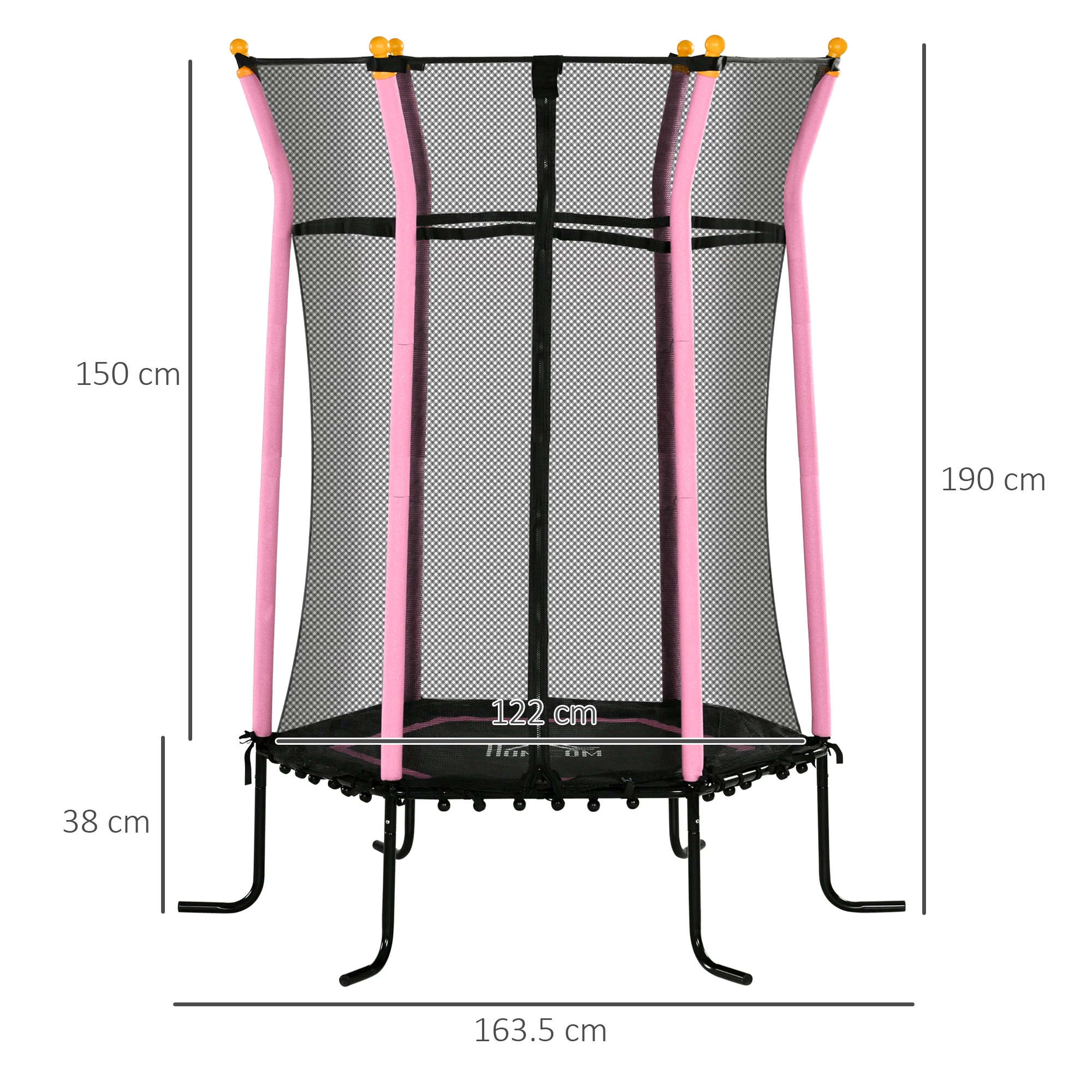 HOMCOM 5.4FT Kids Trampoline With Enclosure Indoor Outdoor, Pink - Image 5