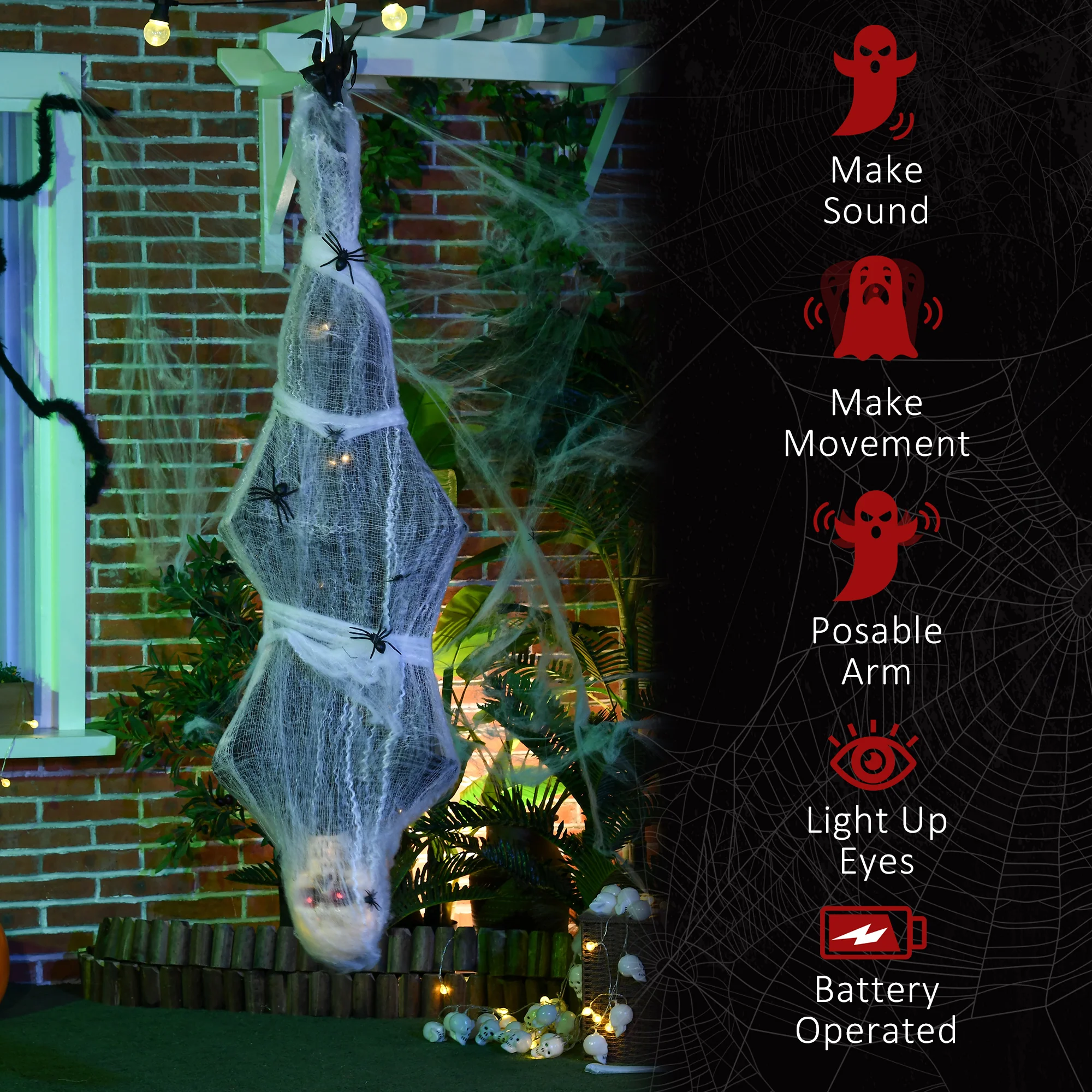 HOMCOM 5.5ft Animated Halloween Decoration Hanging Mummy with Spider Web - Image 7