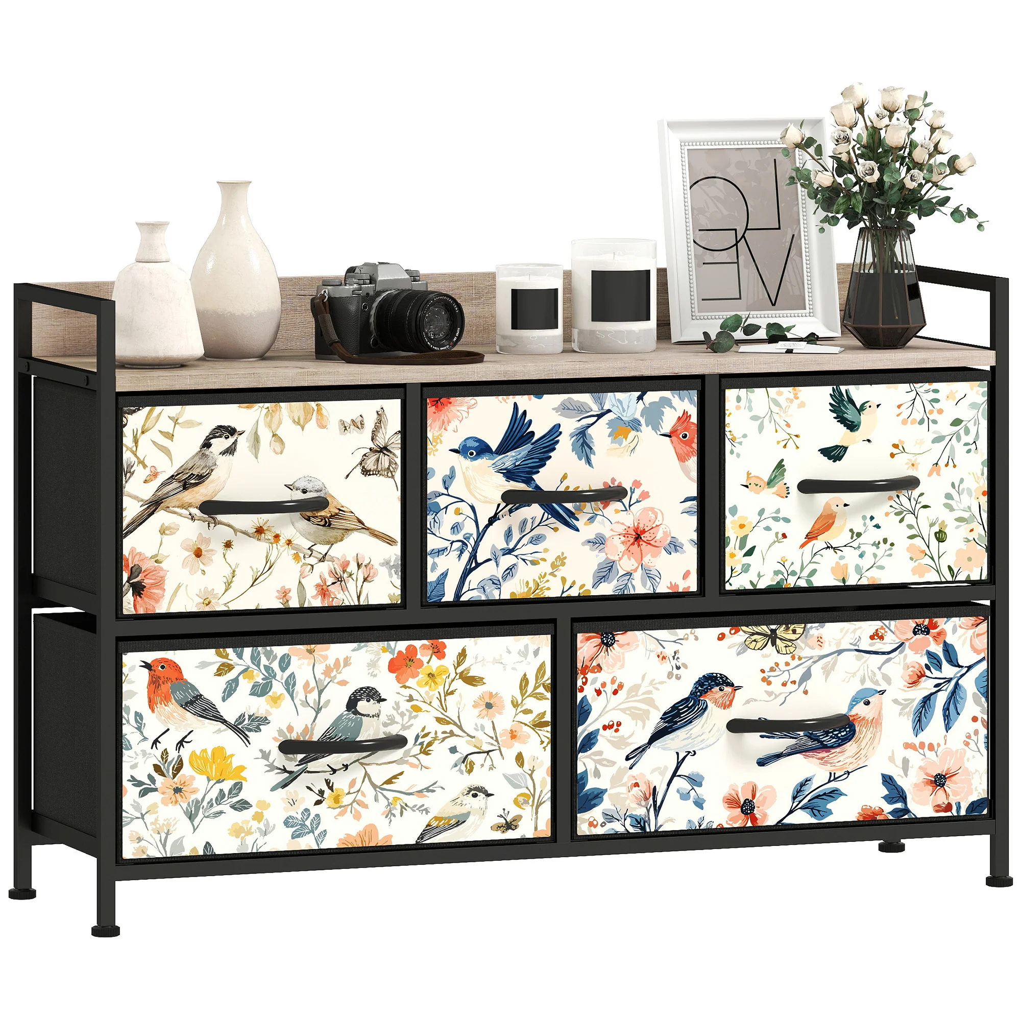 HOMCOM 5-Drawer Chest Of Drawers, Fabric Dresser With Open Shelf - Image 10