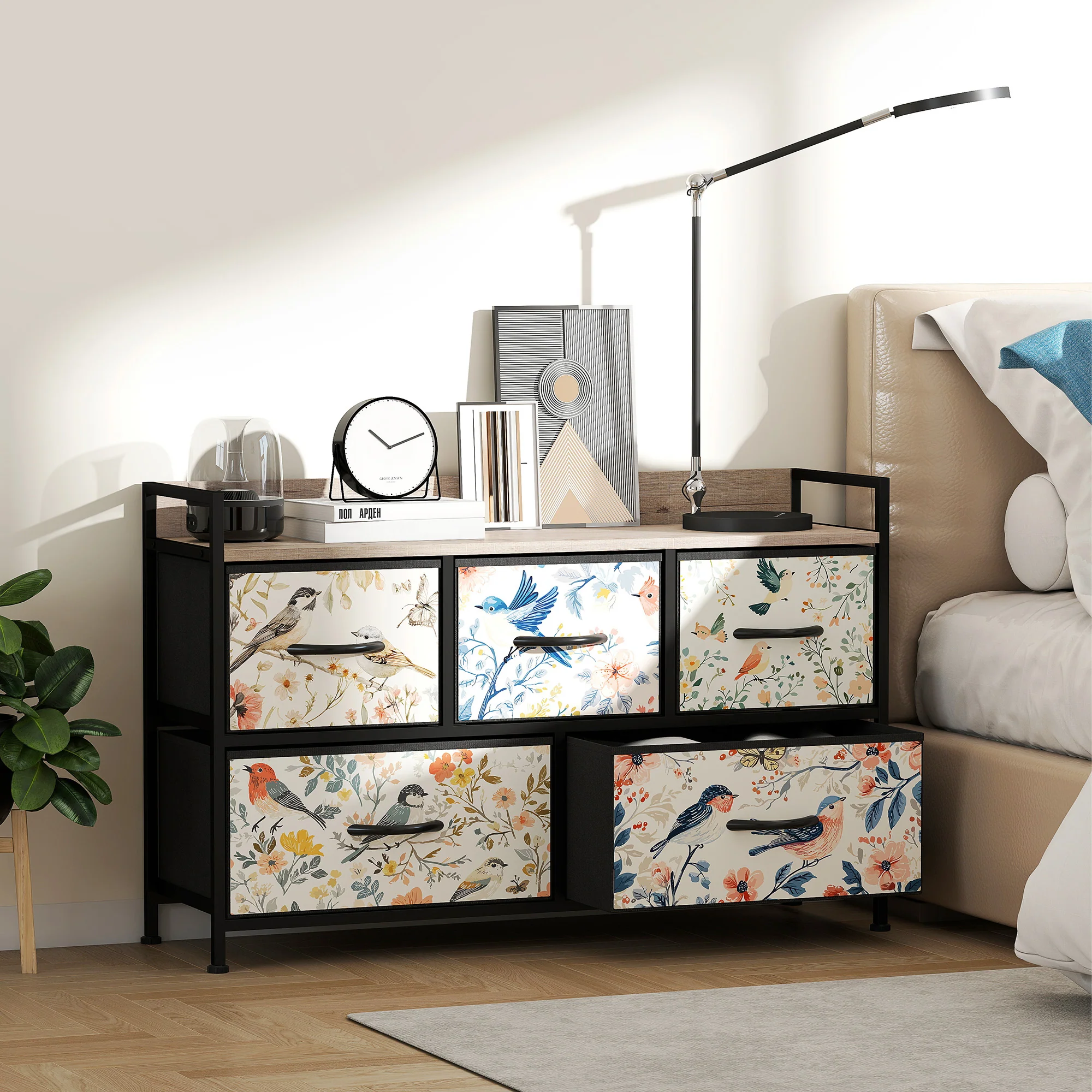 HOMCOM 5-Drawer Chest Of Drawers, Fabric Dresser With Open Shelf - Image 11