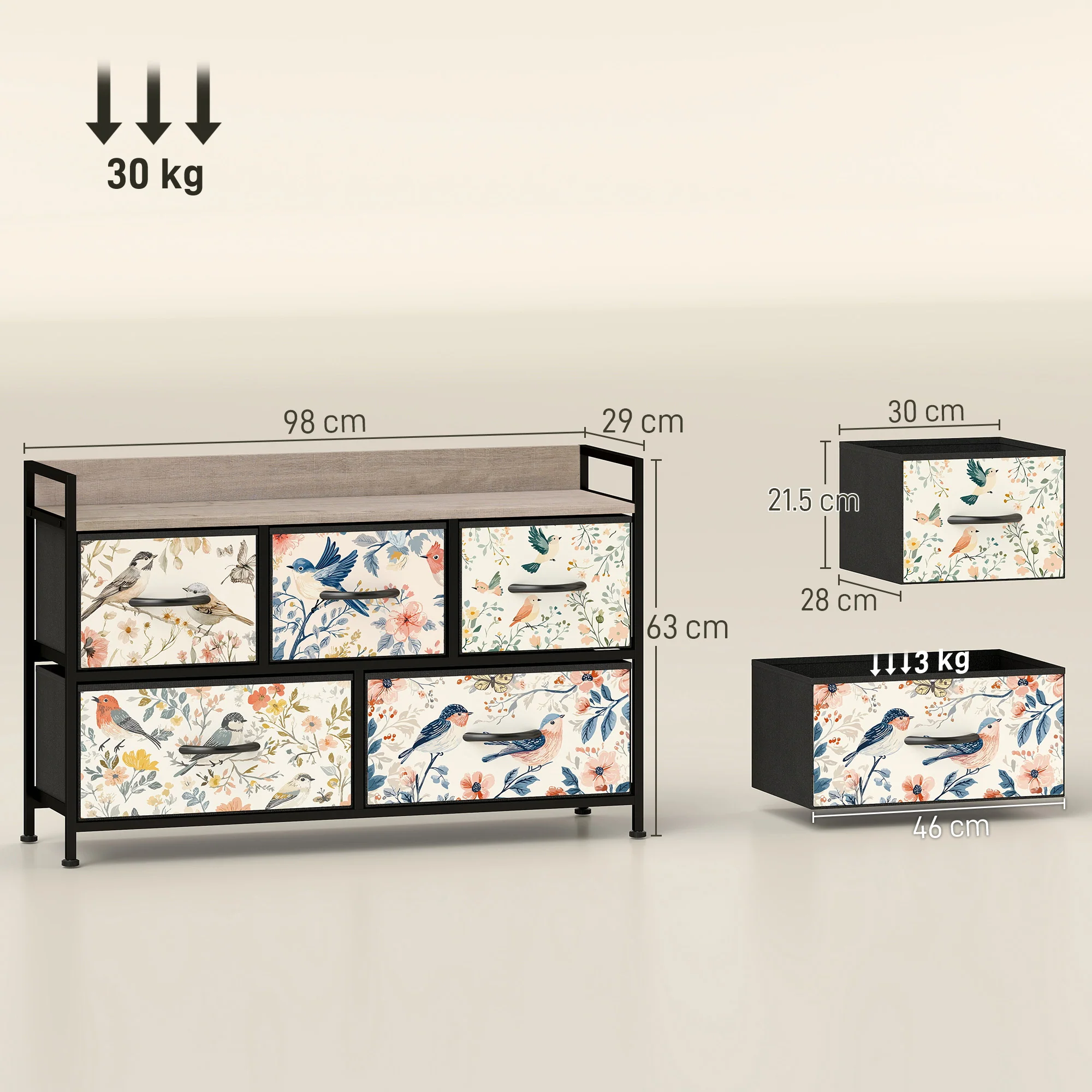 HOMCOM 5-Drawer Chest Of Drawers, Fabric Dresser With Open Shelf - Image 14