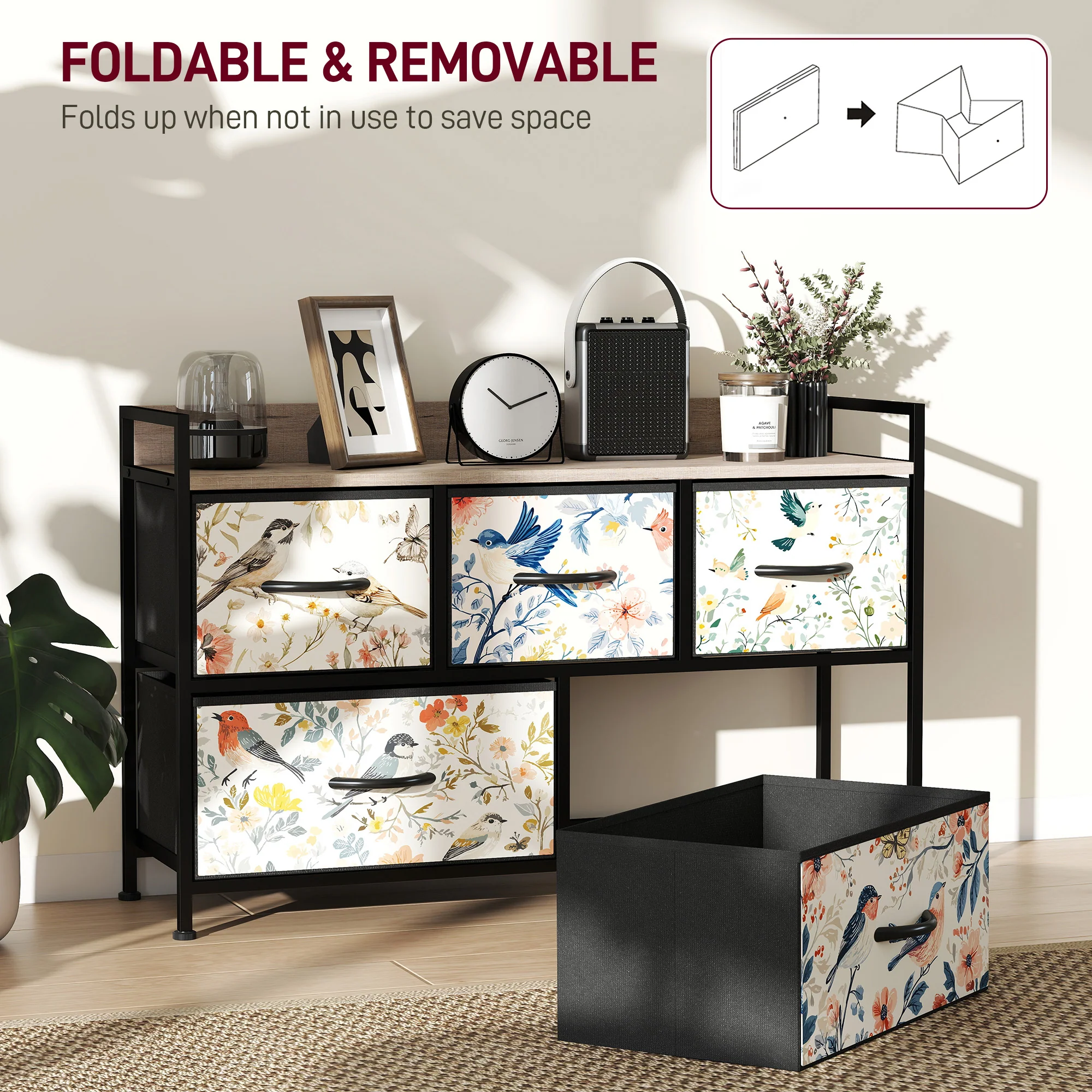 HOMCOM 5-Drawer Chest Of Drawers, Fabric Dresser With Open Shelf - Image 15