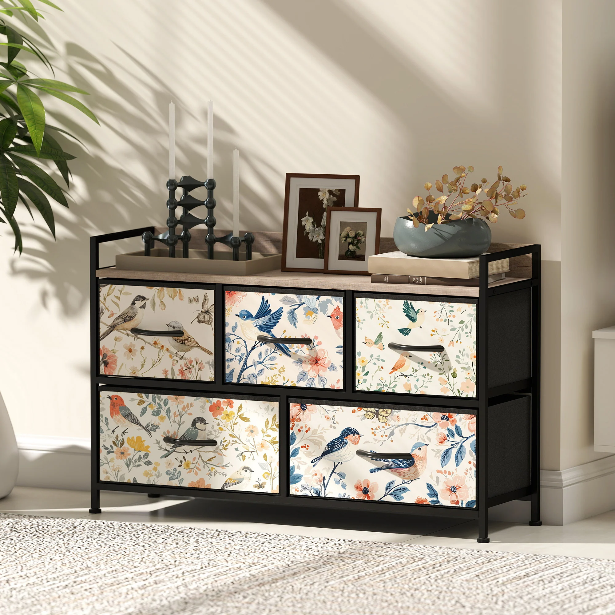 HOMCOM 5-Drawer Chest Of Drawers, Fabric Dresser With Open Shelf - Image 17