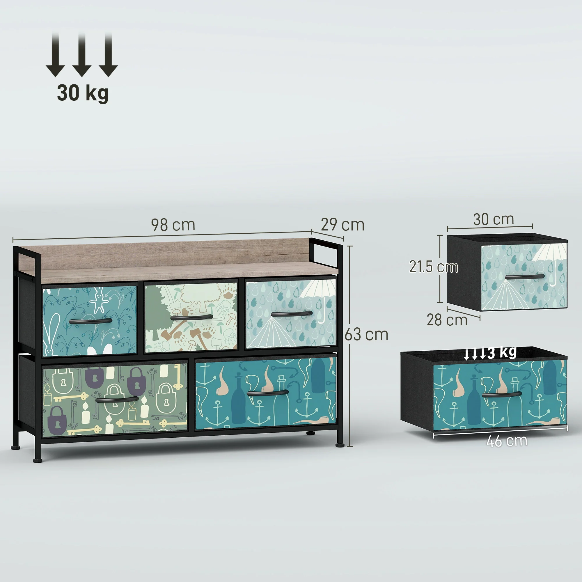 HOMCOM 5-Drawer Chest Of Drawers, Fabric Dresser With Open Shelf - Image 5
