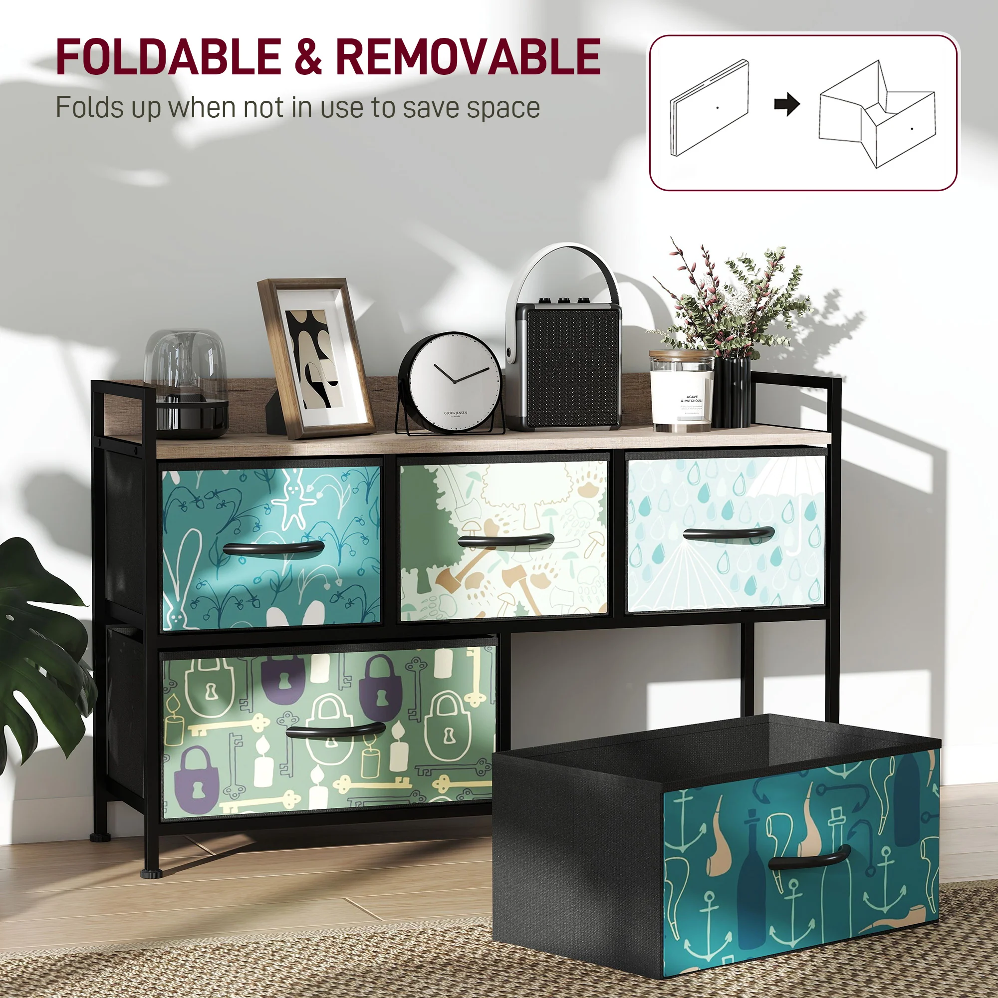 HOMCOM 5-Drawer Chest Of Drawers, Fabric Dresser With Open Shelf - Image 6
