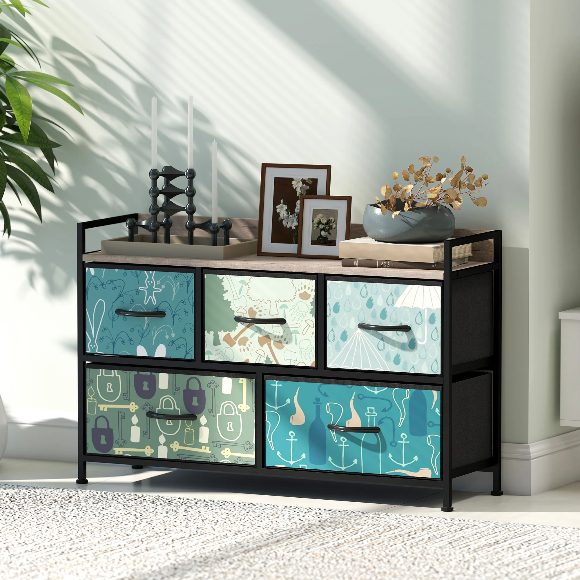 HOMCOM 5-Drawer Chest Of Drawers, Fabric Dresser With Open Shelf - Image 8
