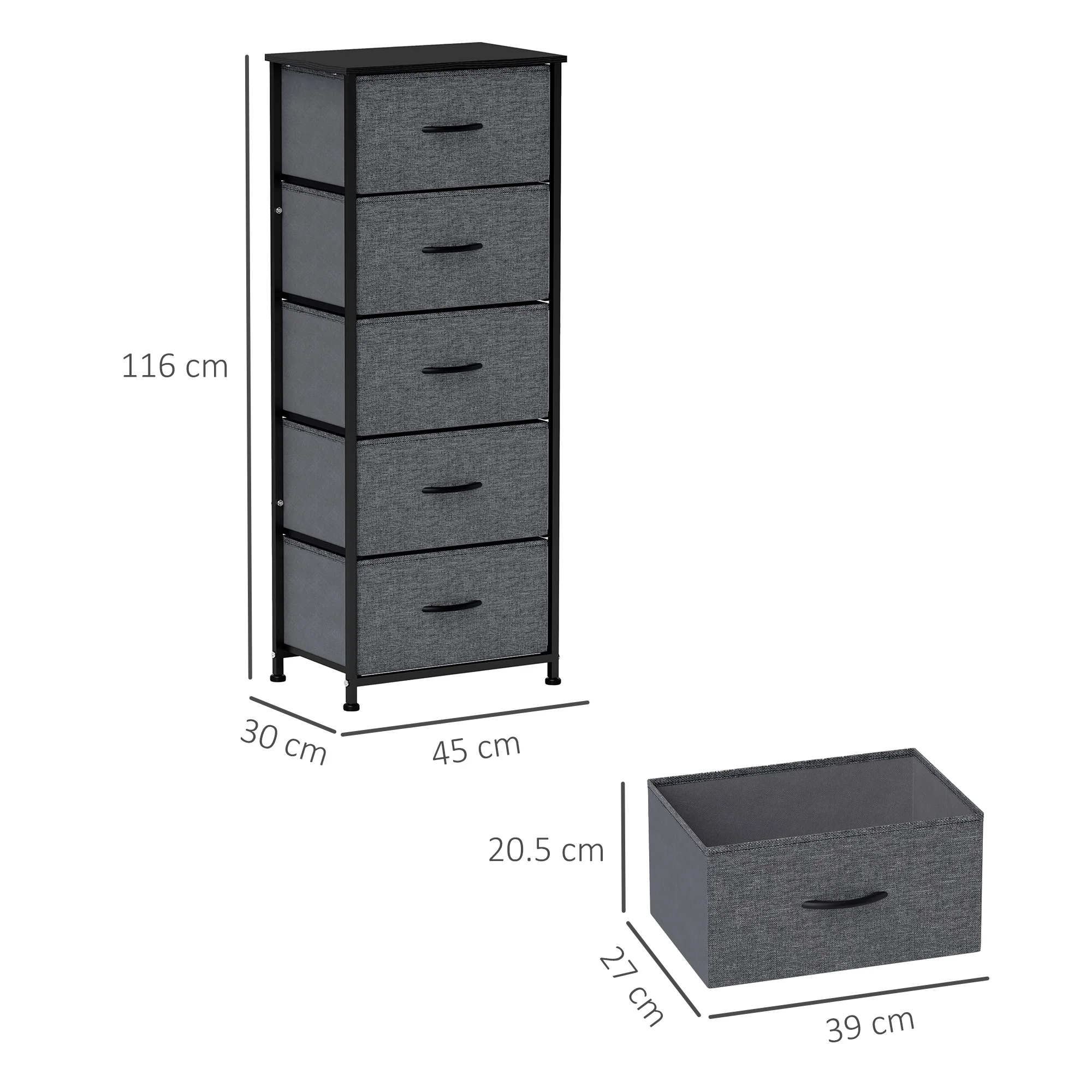 HOMCOM 5 Drawer Fabric Chest of Drawers w/ Wooden Top for Hallway - Image 5