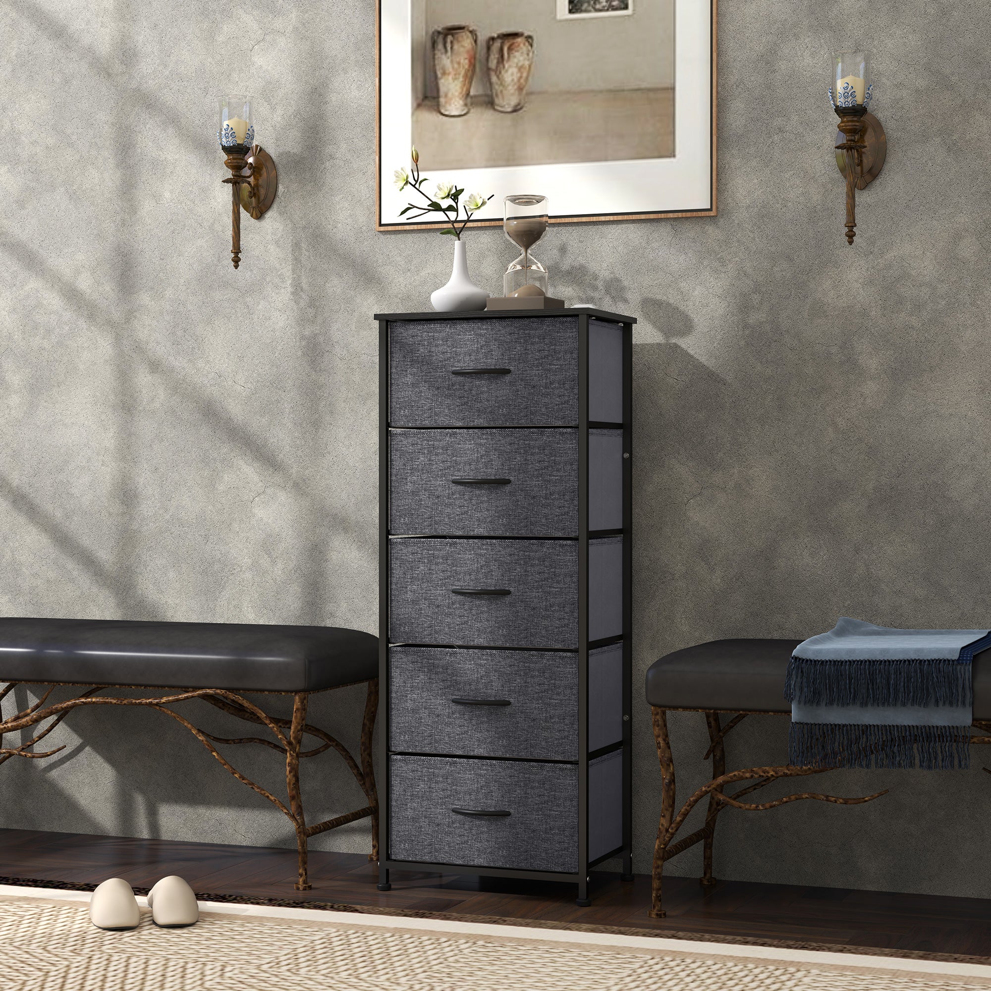 HOMCOM 5 Drawer Fabric Chest of Drawers w/ Wooden Top for Hallway - Image 9
