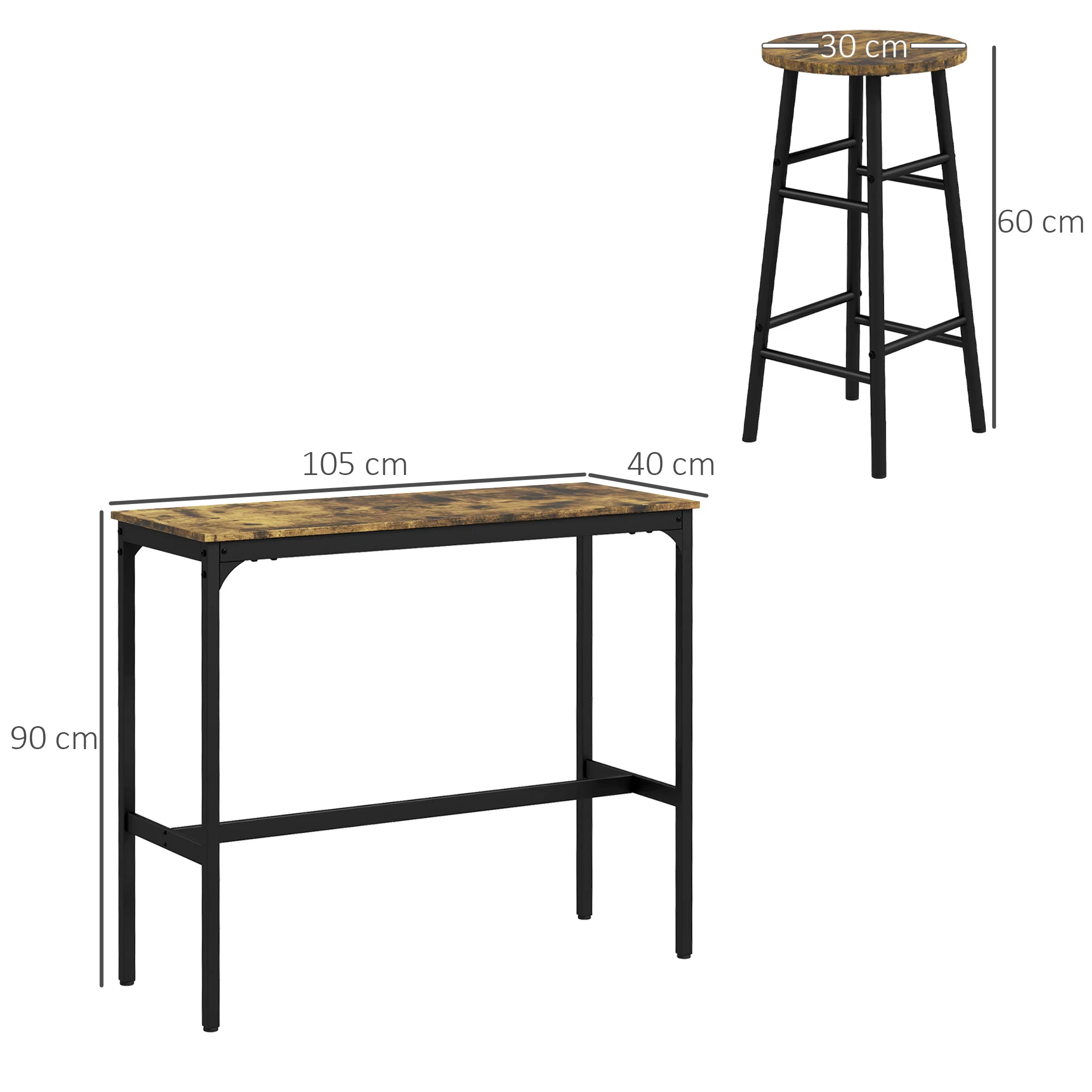 HOMCOM 5 Piece Bar Set, Industrial Kitchen And Chair Set Rustic Brown - Image 5