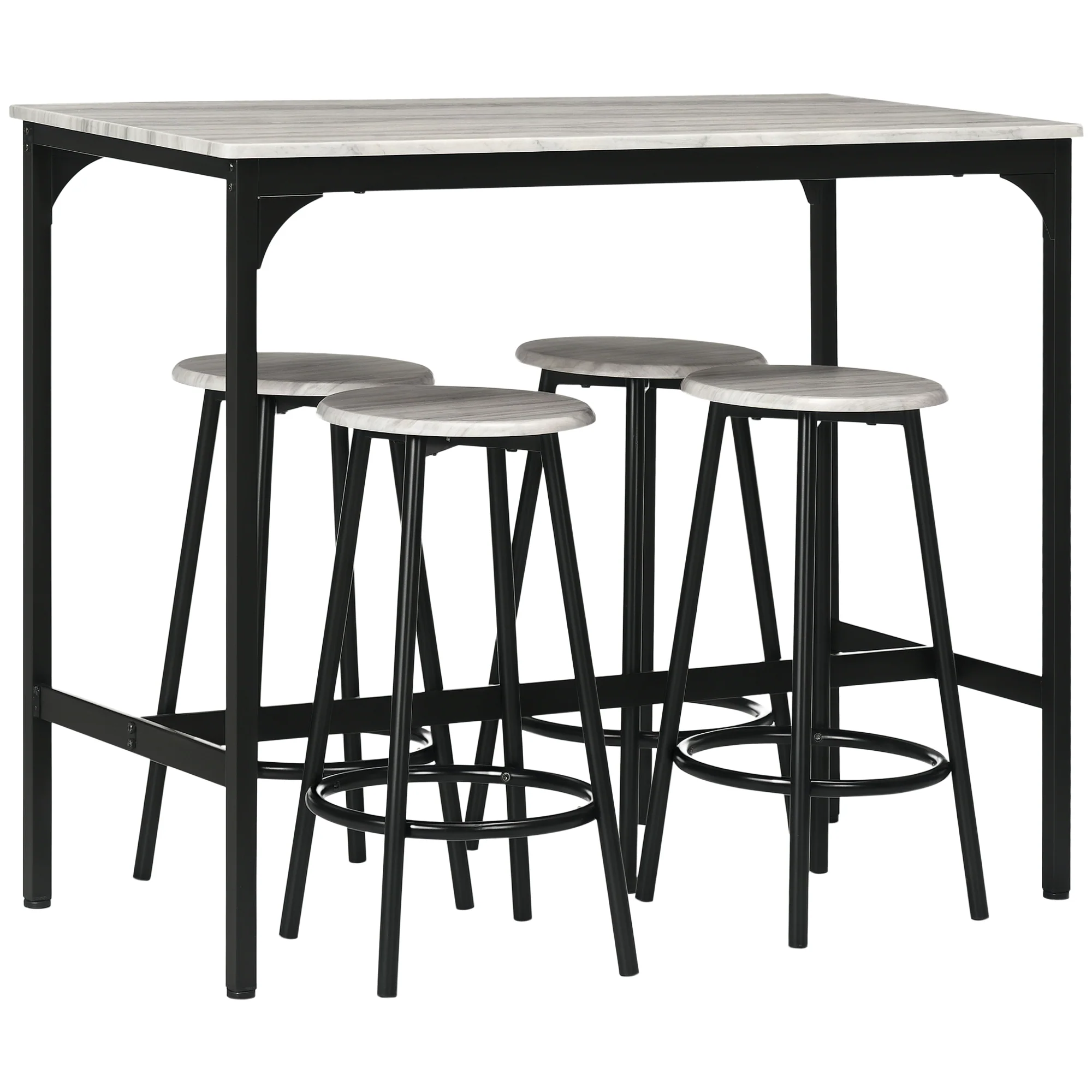 HOMCOM 5 Piece Brown Bar Table And Stools Set With Metal Frame Rustic - Image 10