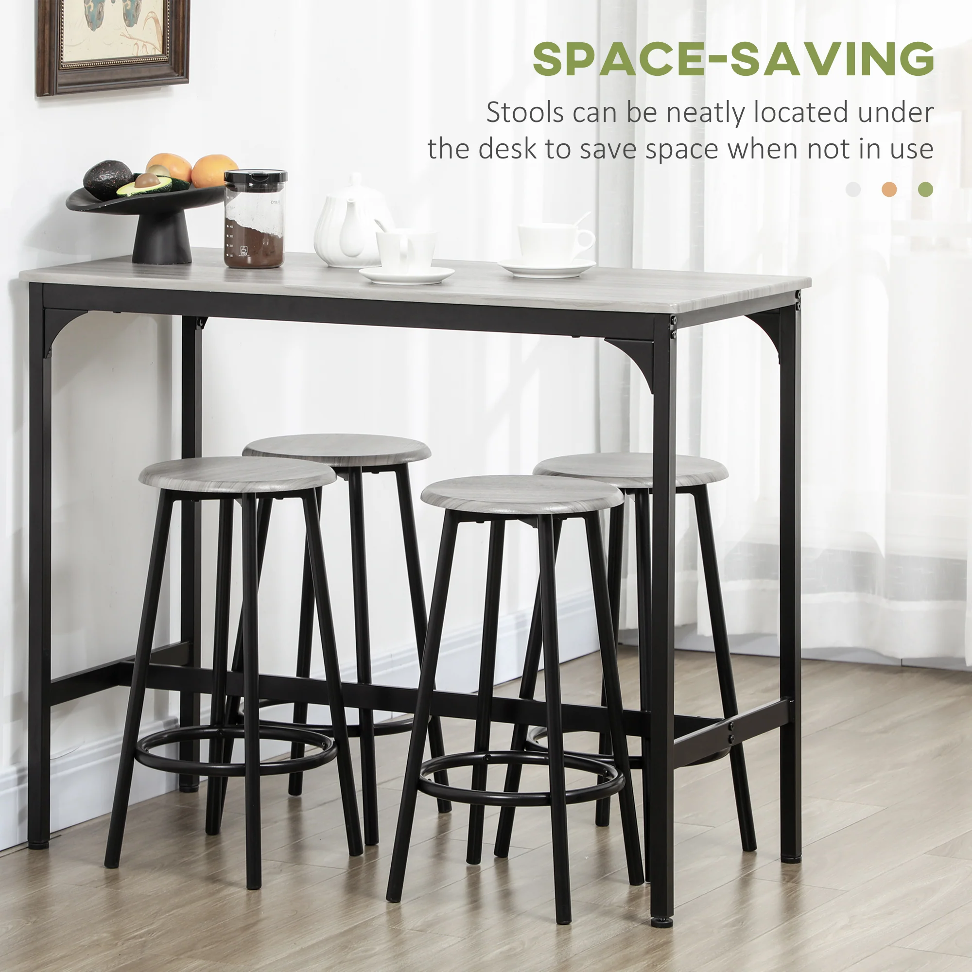 HOMCOM 5 Piece Brown Bar Table And Stools Set With Metal Frame Rustic - Image 13